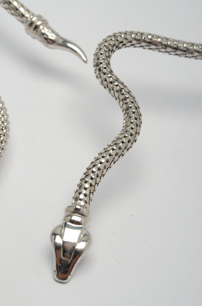 Dyadema Textured Sterling Silver Snake Choker and Cuff