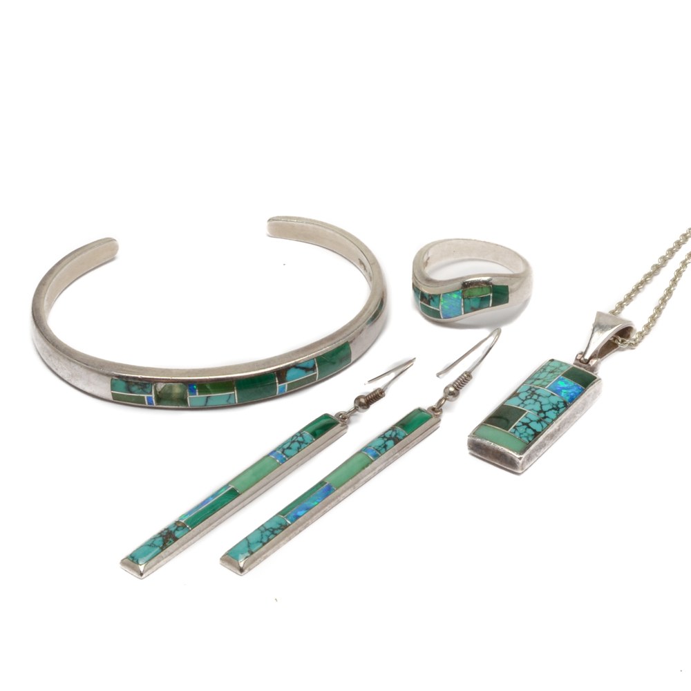 Temé Sterling Silver Stone Inlay Jewelry Suite