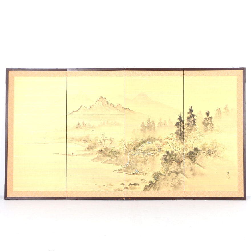 Japanese Painted Folding Screen