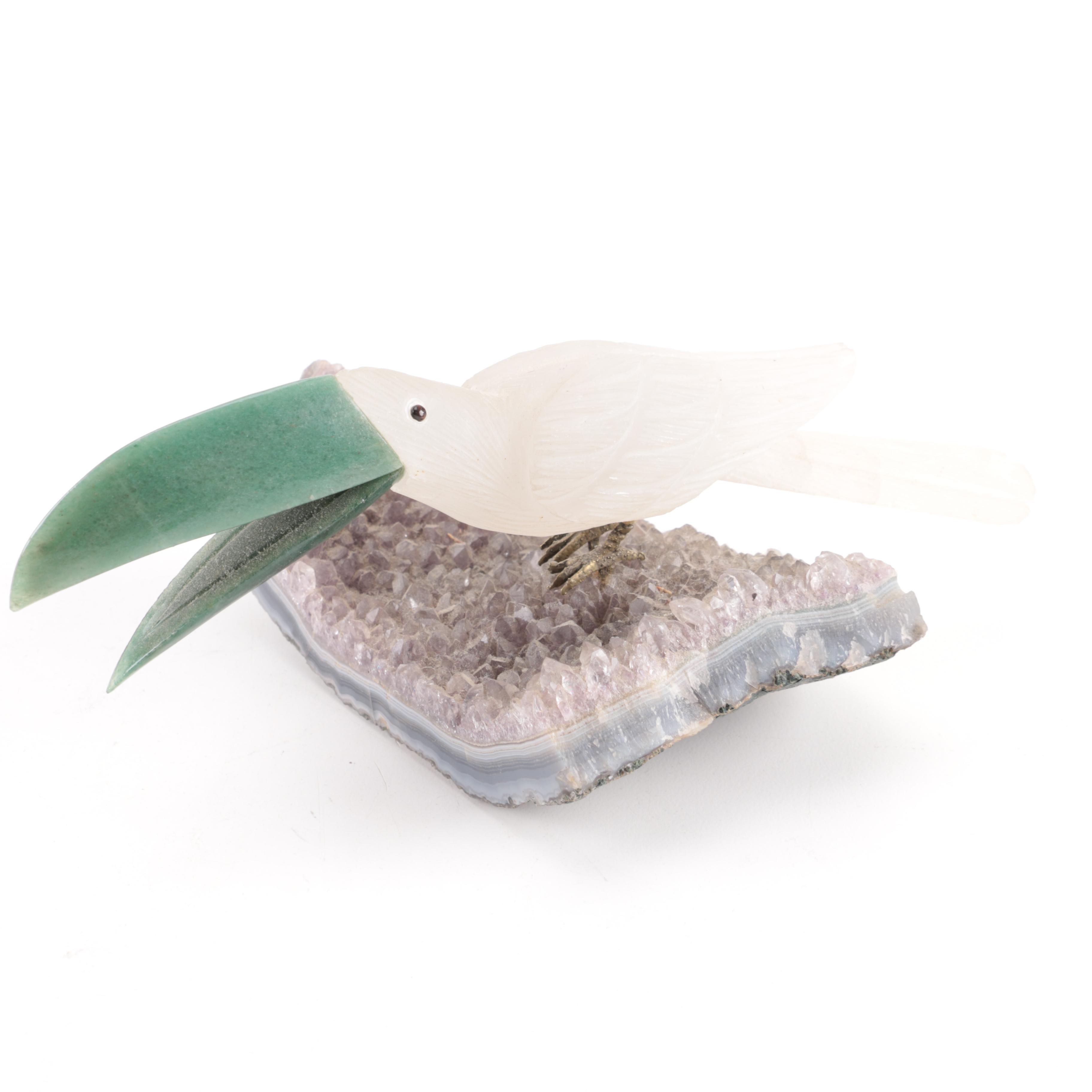 Aventurine and Quartz Toucan on Amethyst Base