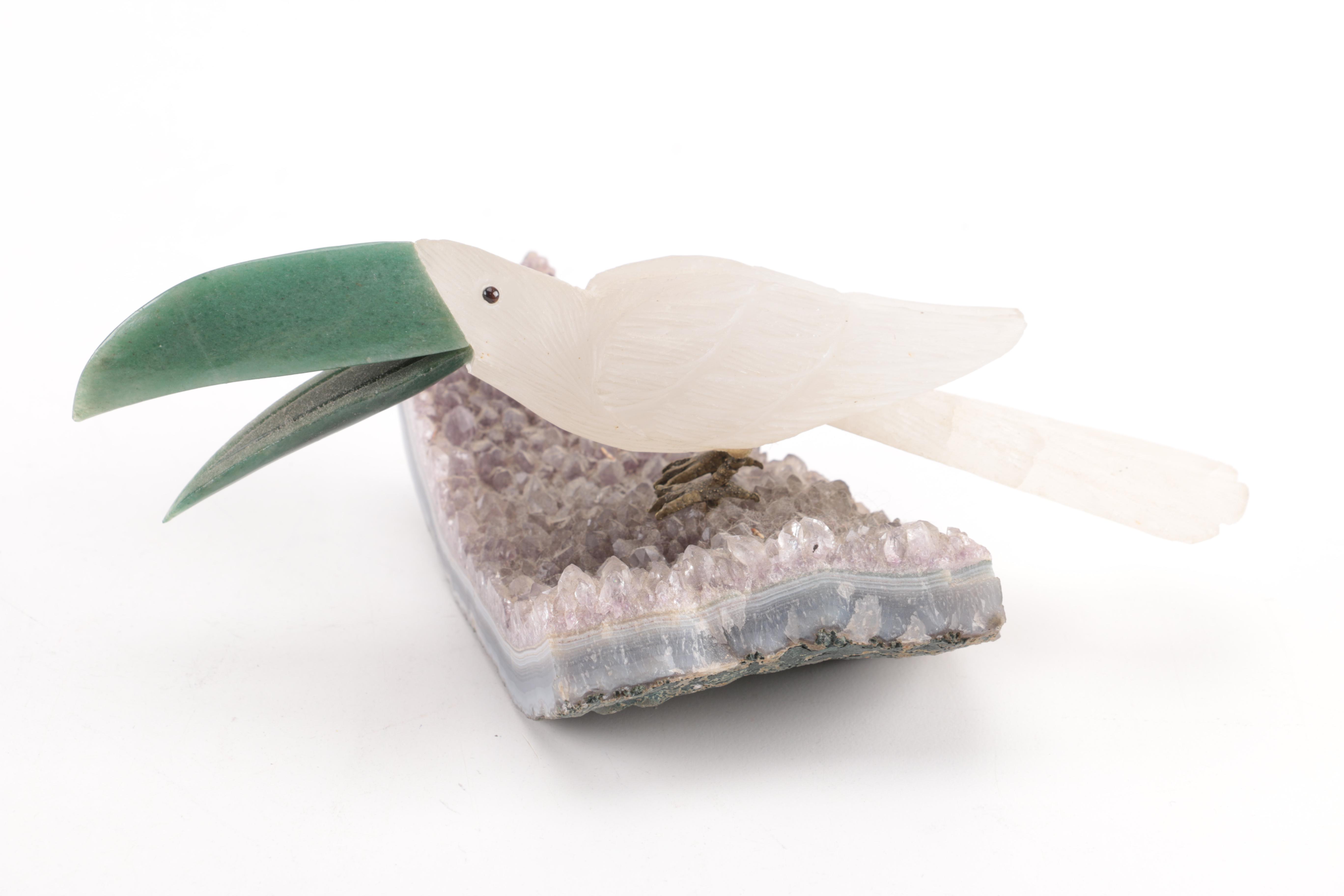 Aventurine and Quartz Toucan on Amethyst Base