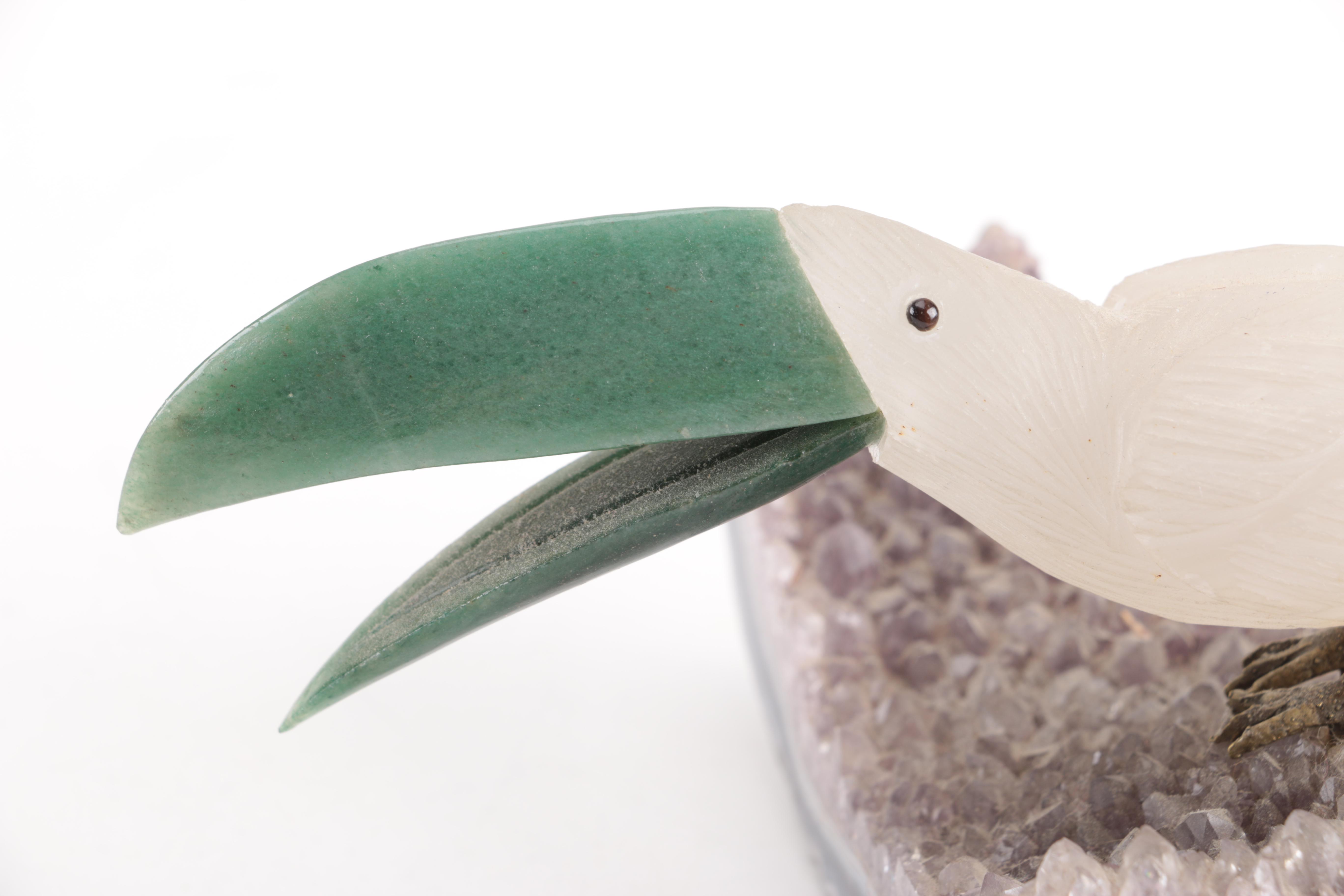 Aventurine and Quartz Toucan on Amethyst Base