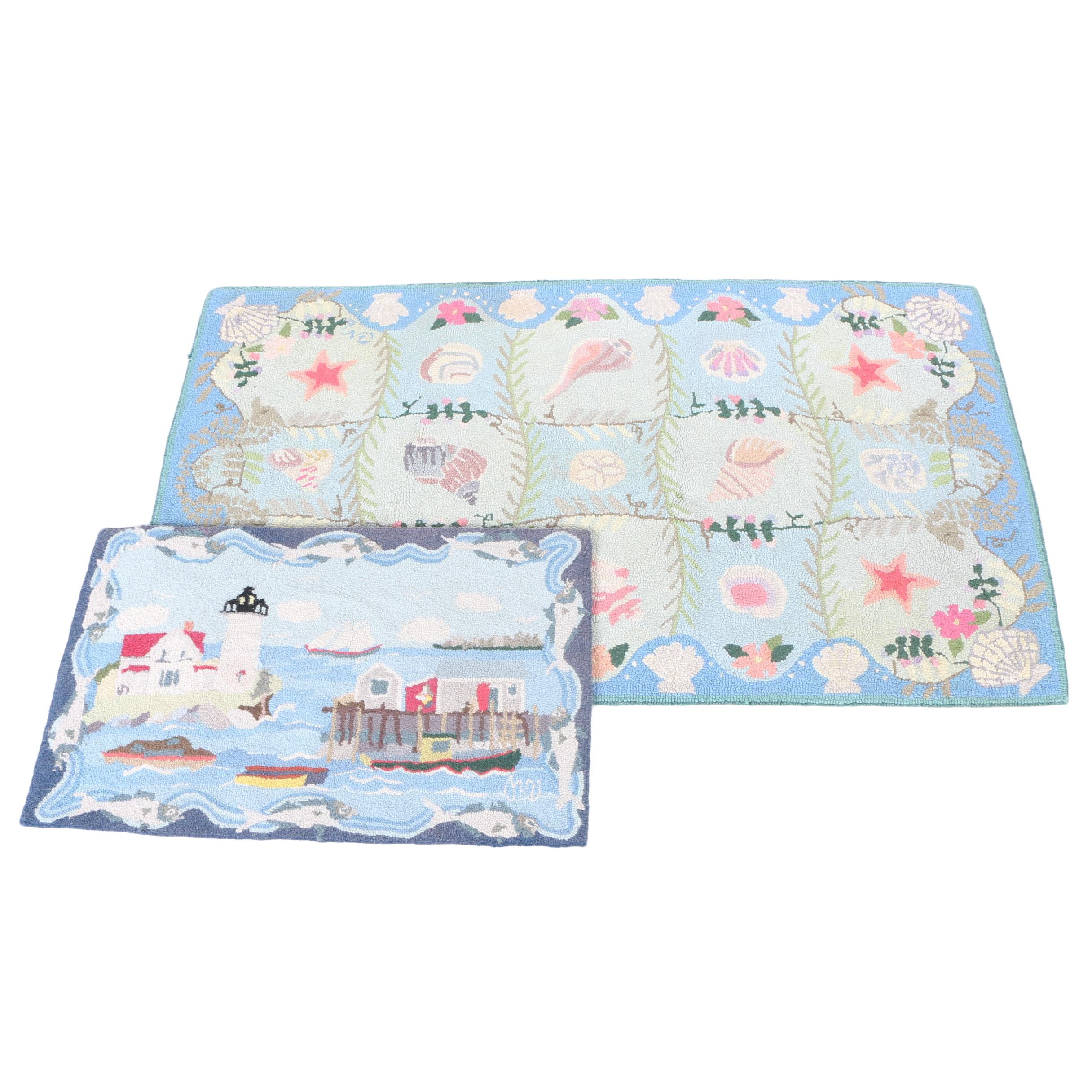 Pair of Claire Murray Handmade Nautical Themed Wool Rugs