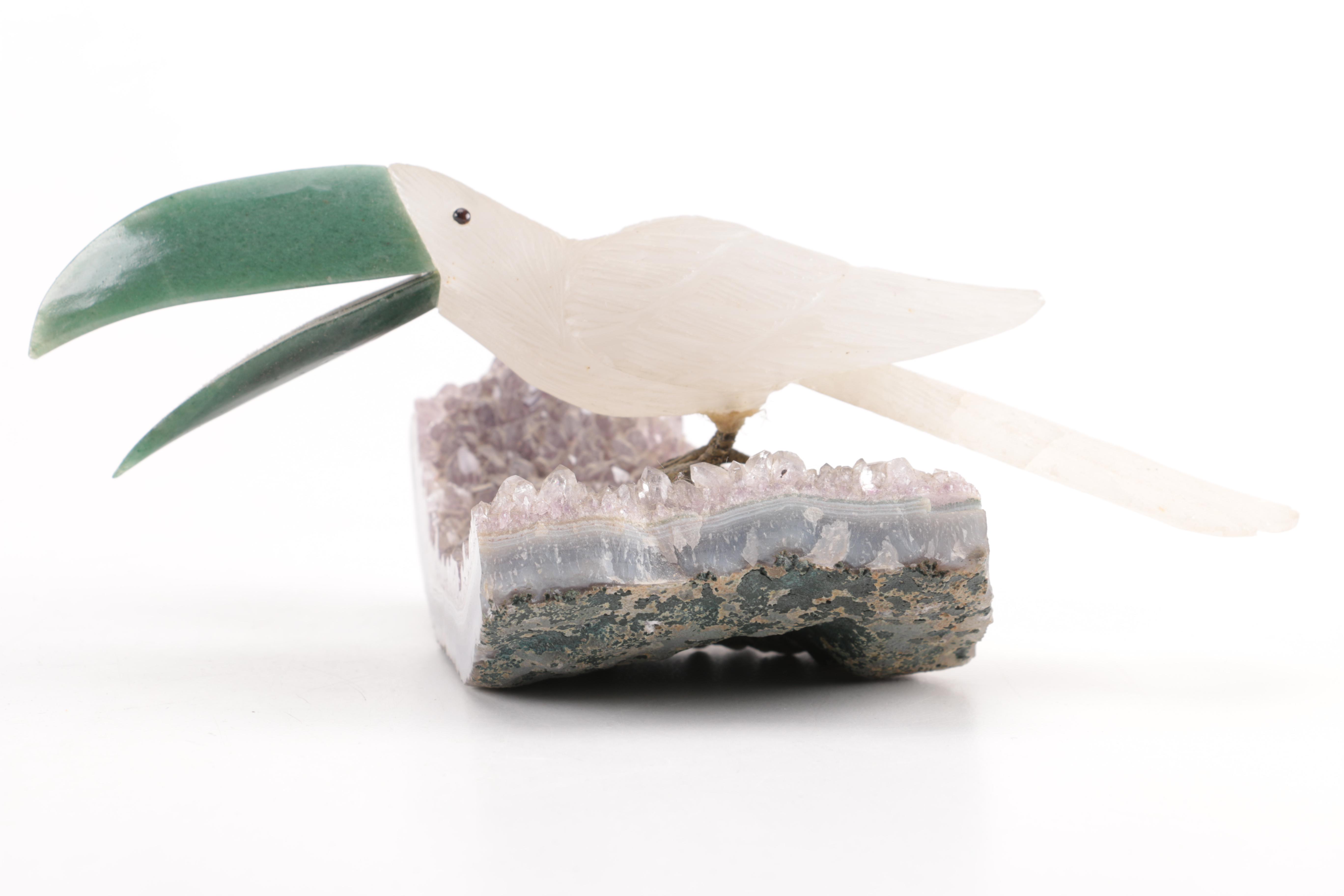 Aventurine and Quartz Toucan on Amethyst Base