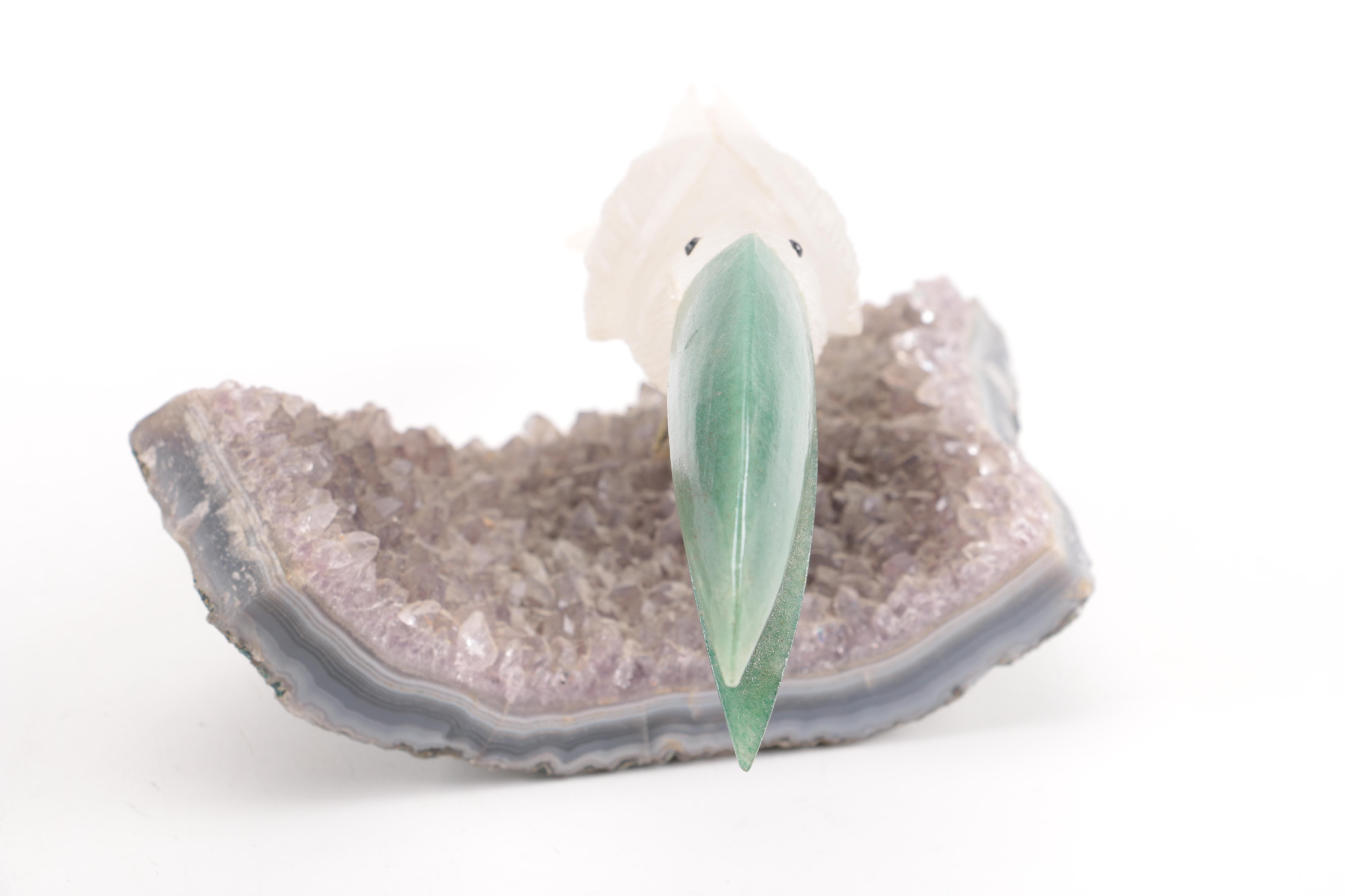 Aventurine and Quartz Toucan on Amethyst Base