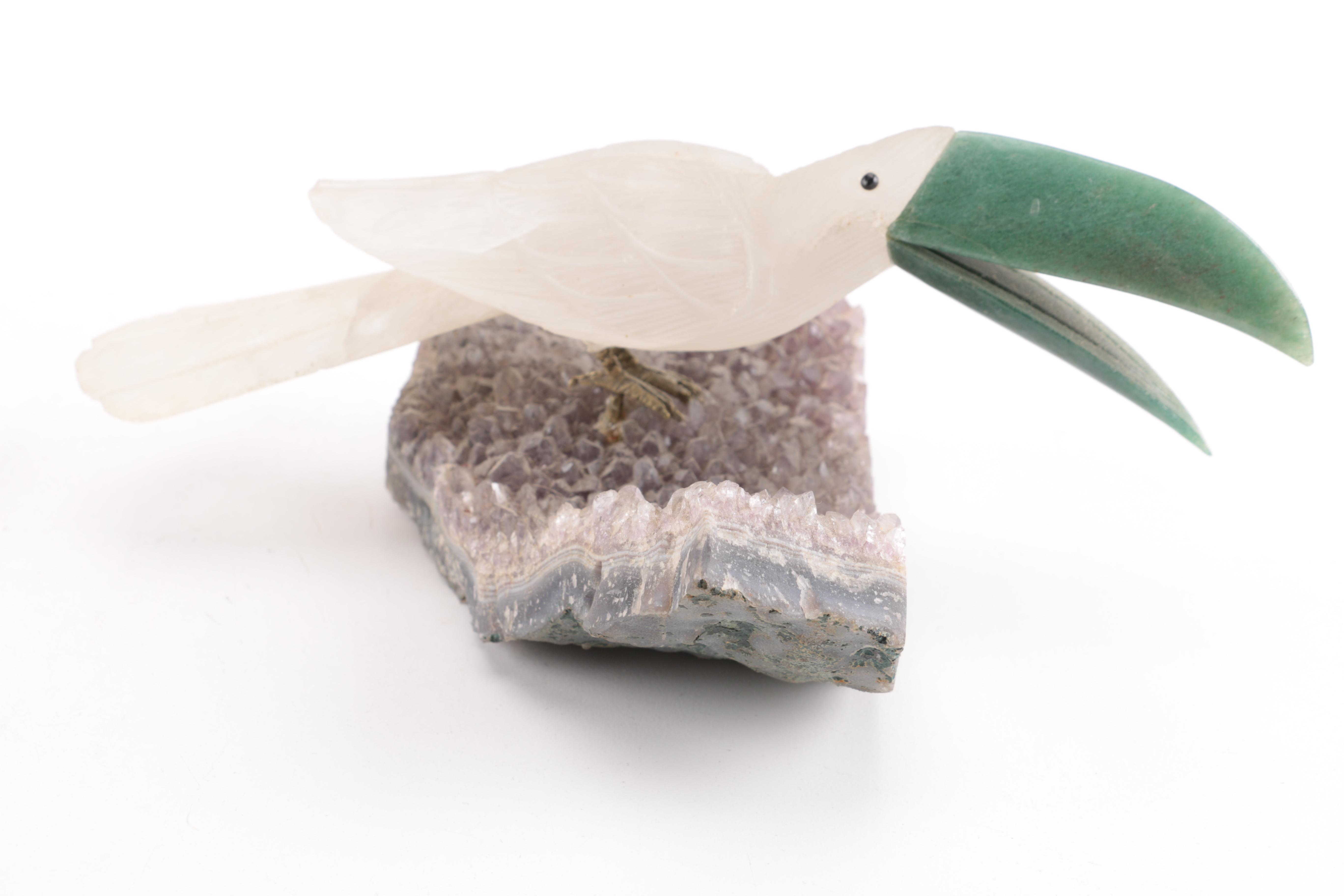 Aventurine and Quartz Toucan on Amethyst Base