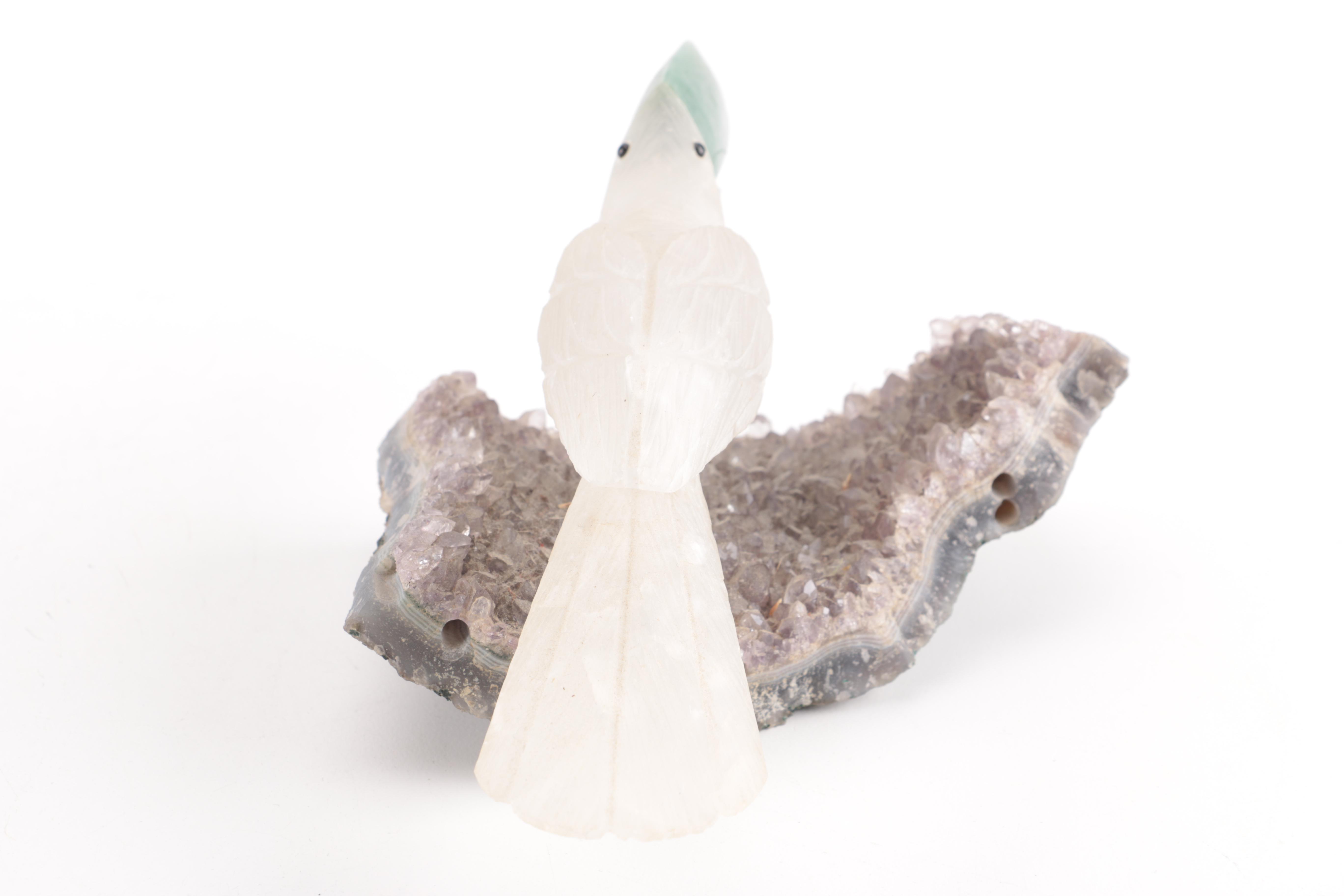 Aventurine and Quartz Toucan on Amethyst Base