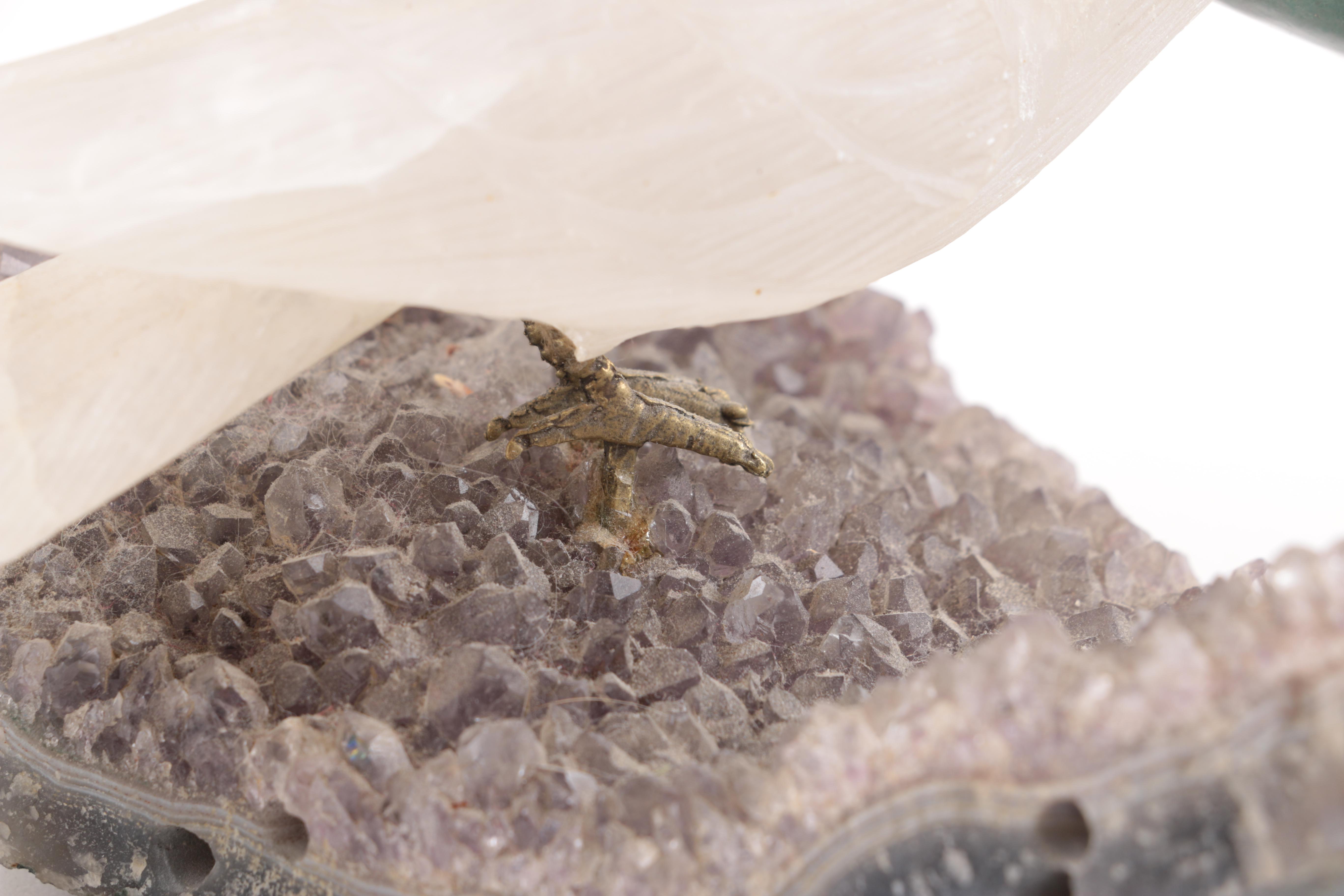 Aventurine and Quartz Toucan on Amethyst Base