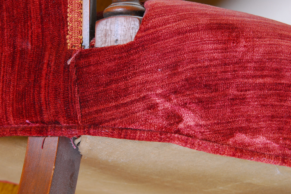 Barley Twist Turned Wood and Red Velvet Wingback Rocking Chair