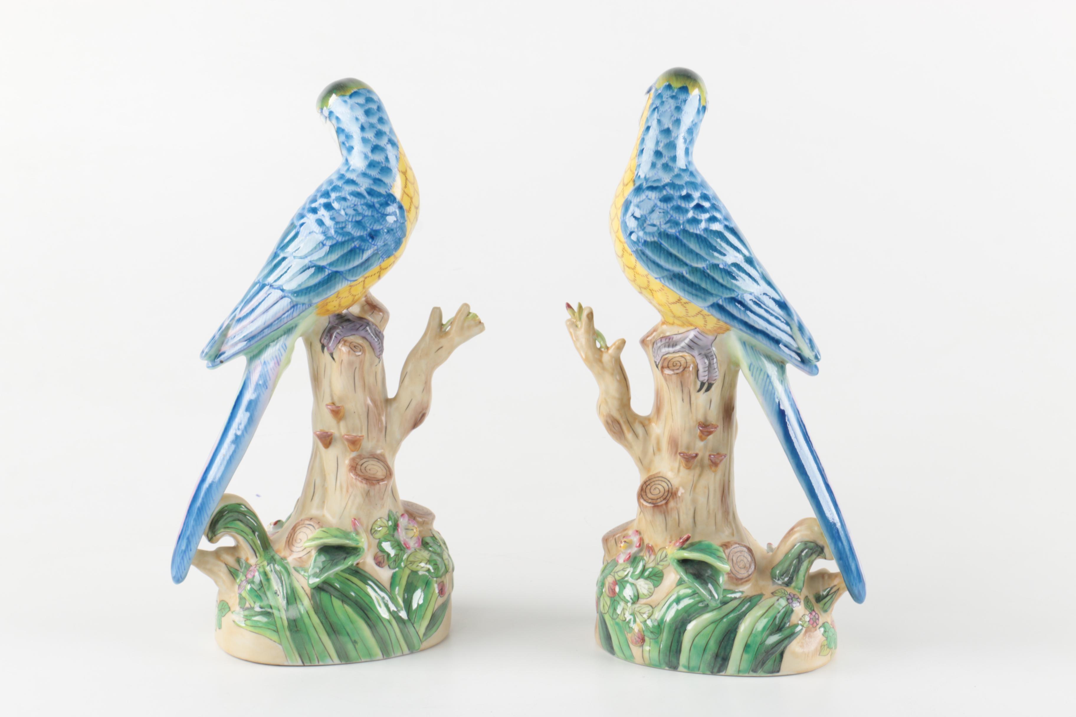 Pair of Ceramic Parrot Figurines