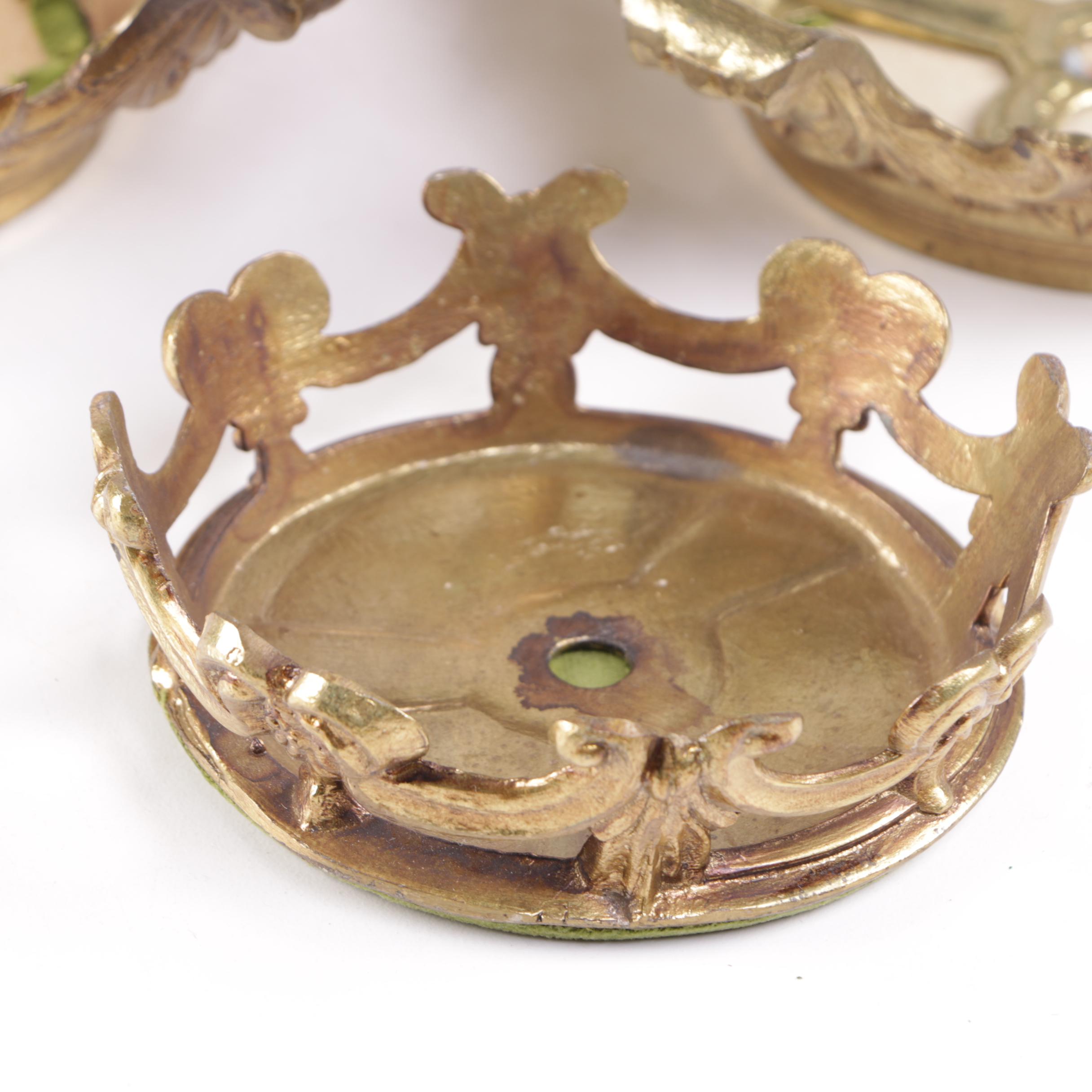 Rococo Style Brass Pedestals with Apple Green Velvet Pads