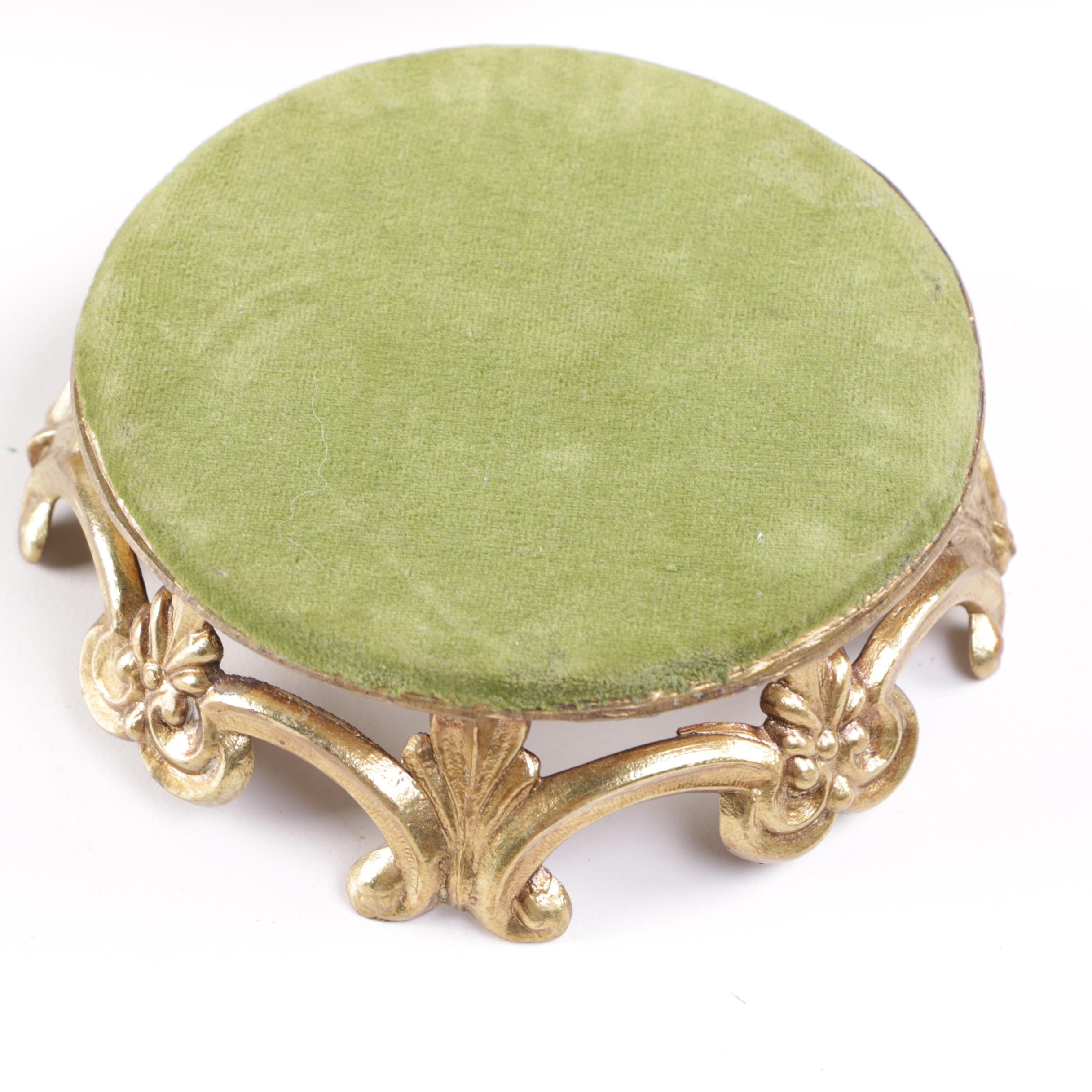 Rococo Style Brass Pedestals with Apple Green Velvet Pads