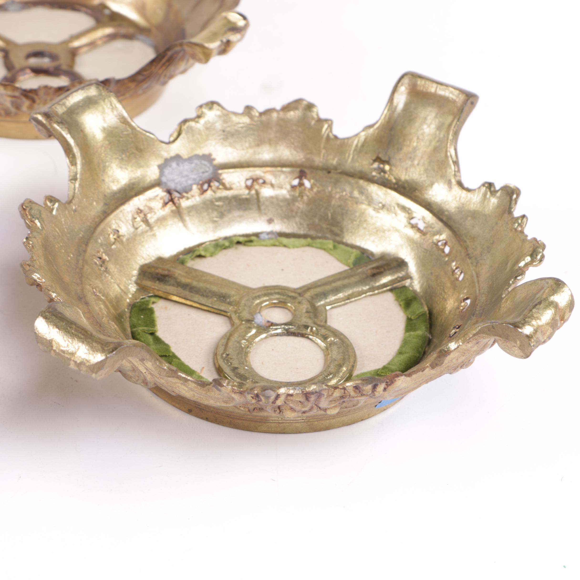 Rococo Style Brass Pedestals with Apple Green Velvet Pads