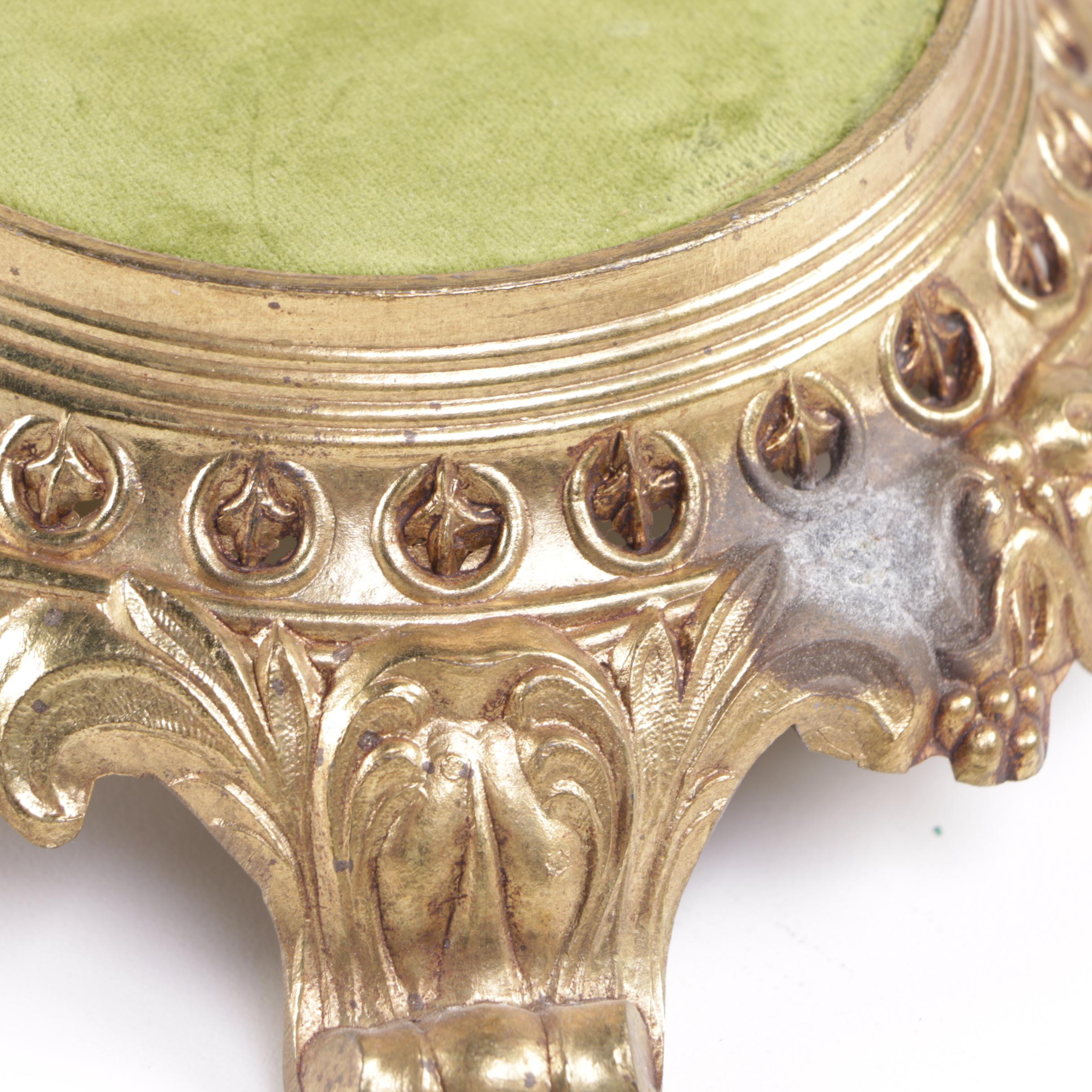 Rococo Style Brass Pedestals with Apple Green Velvet Pads