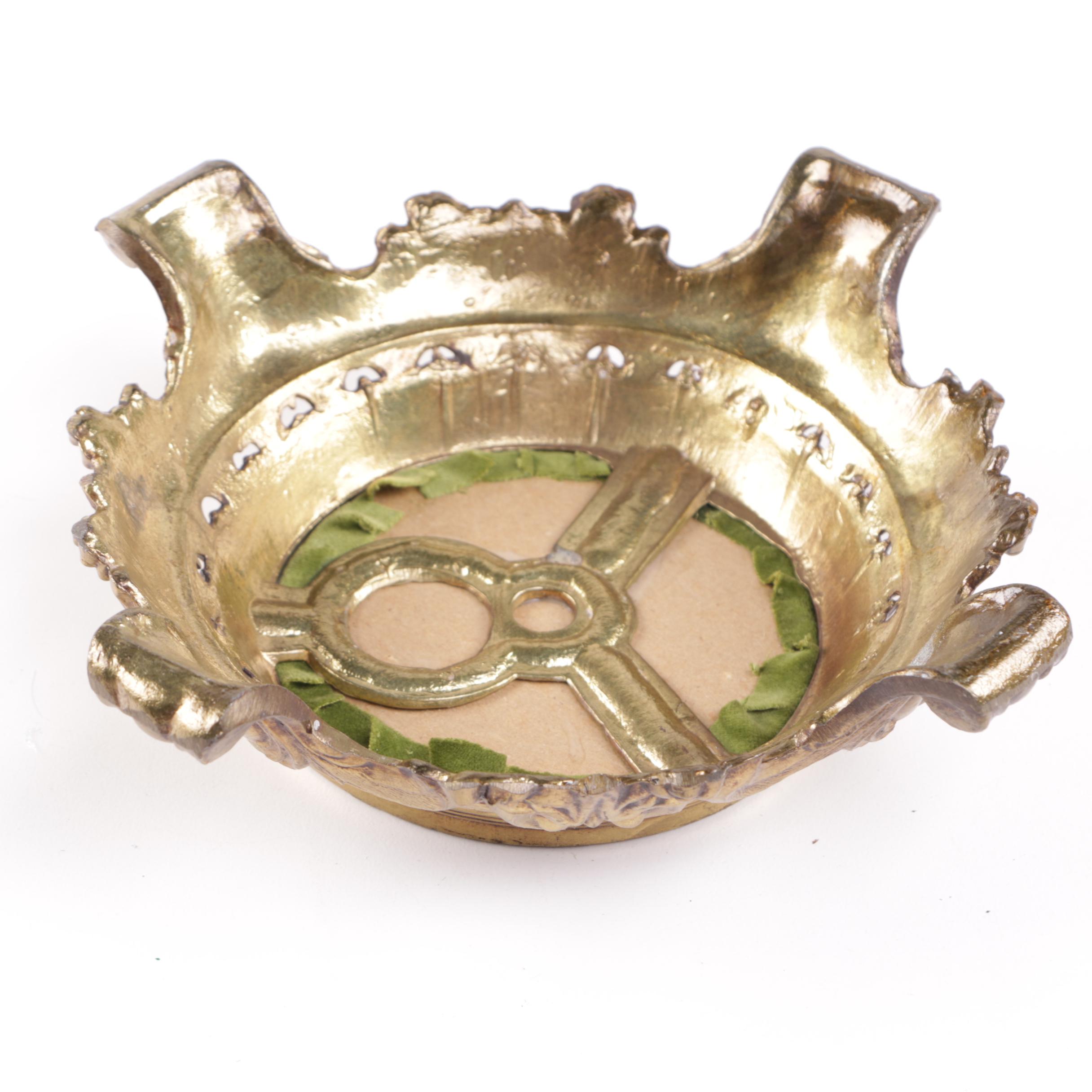 Rococo Style Brass Pedestals with Apple Green Velvet Pads