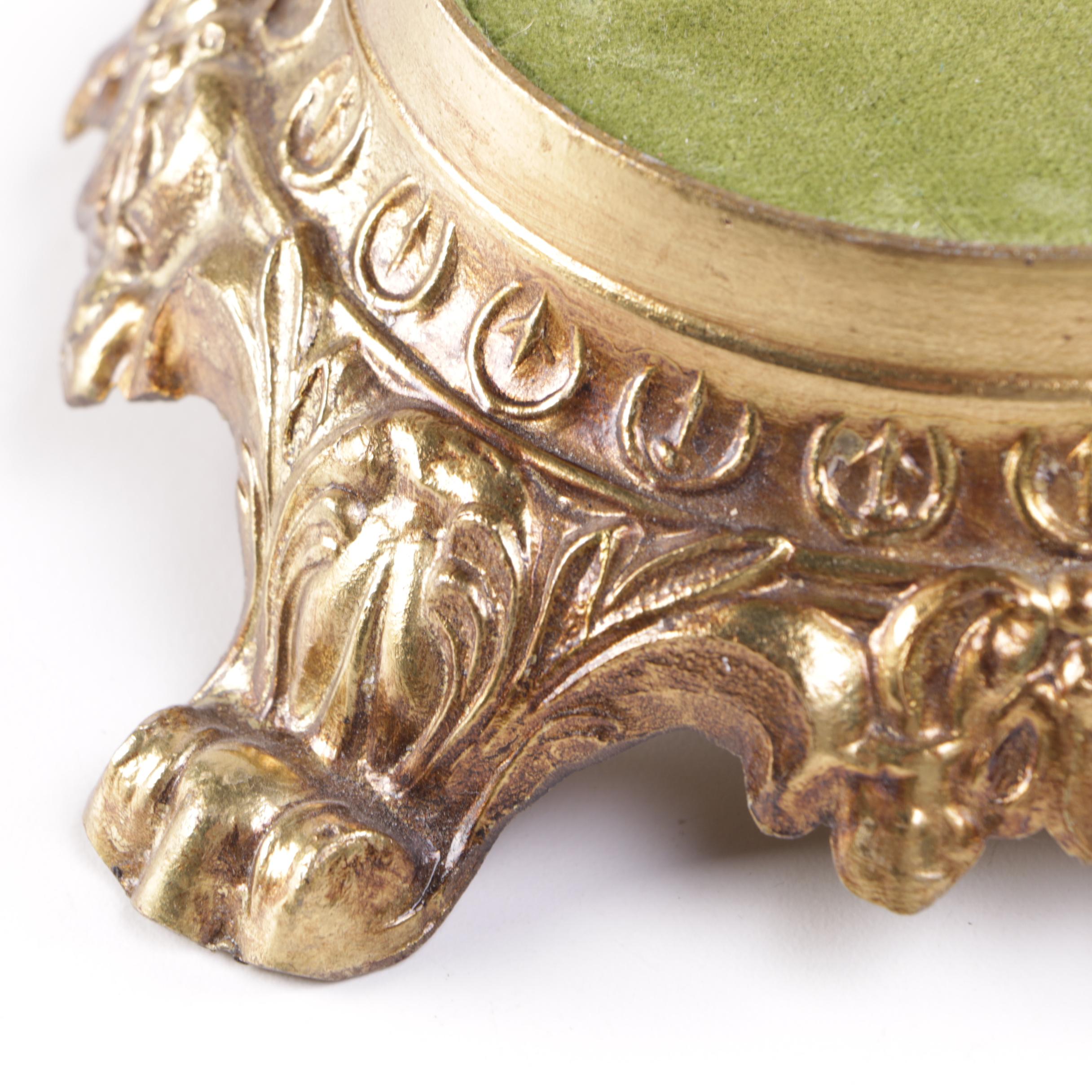 Rococo Style Brass Pedestals with Apple Green Velvet Pads