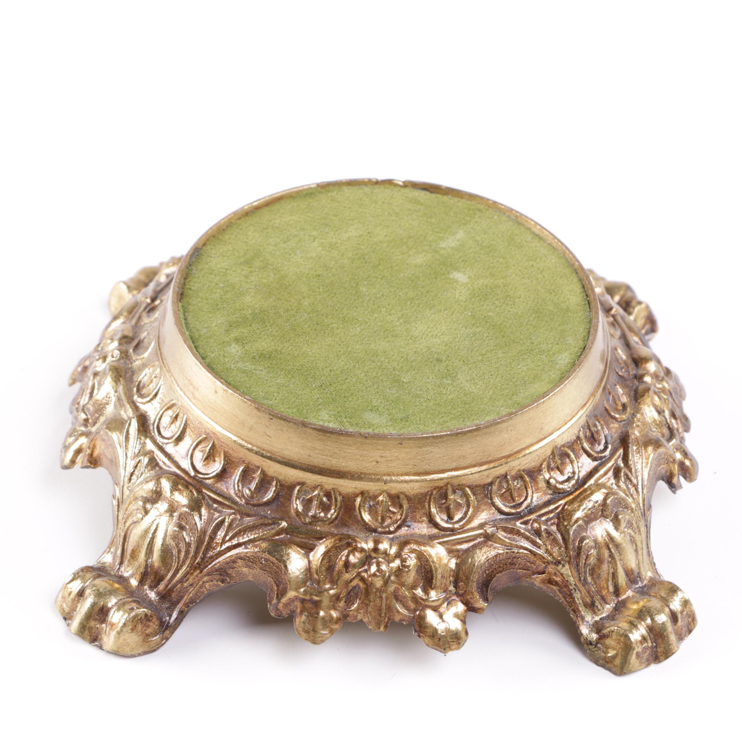 Rococo Style Brass Pedestals with Apple Green Velvet Pads