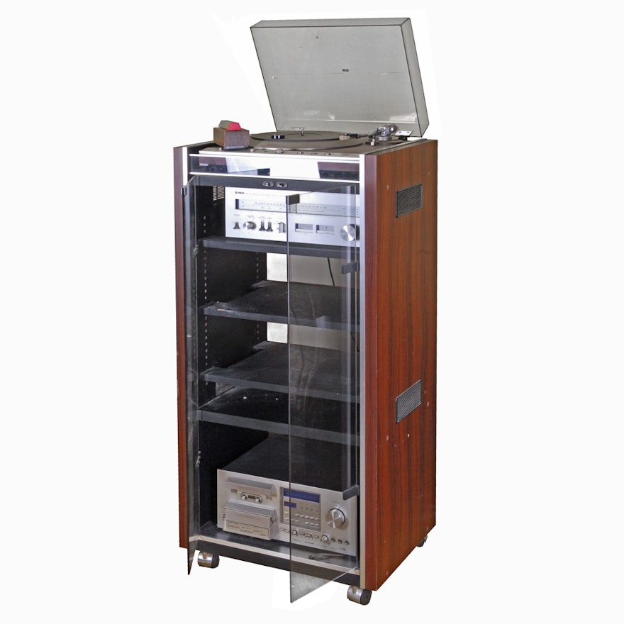 Stereo Equipment With Rolling Cabinet