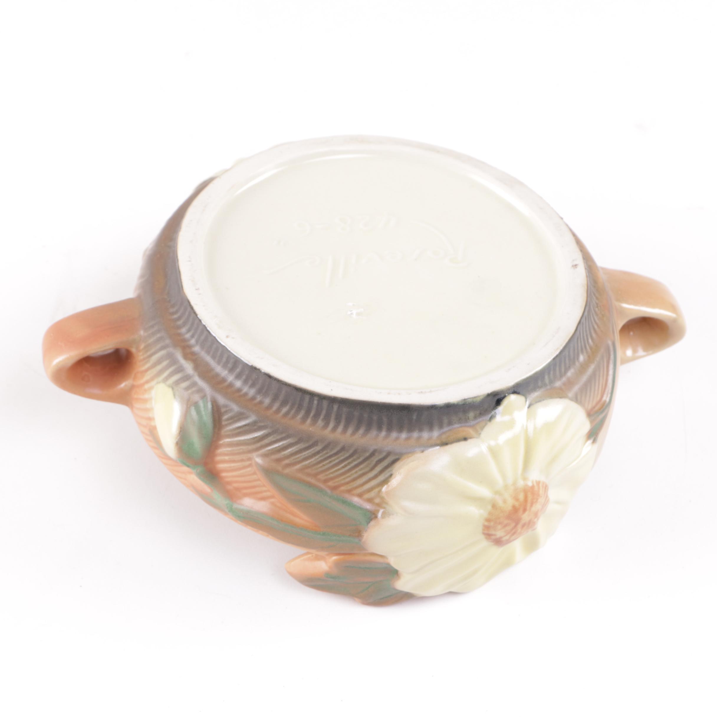 Reproduction Chinese Roseville Floral Motif Double Handled Ceramic Planter