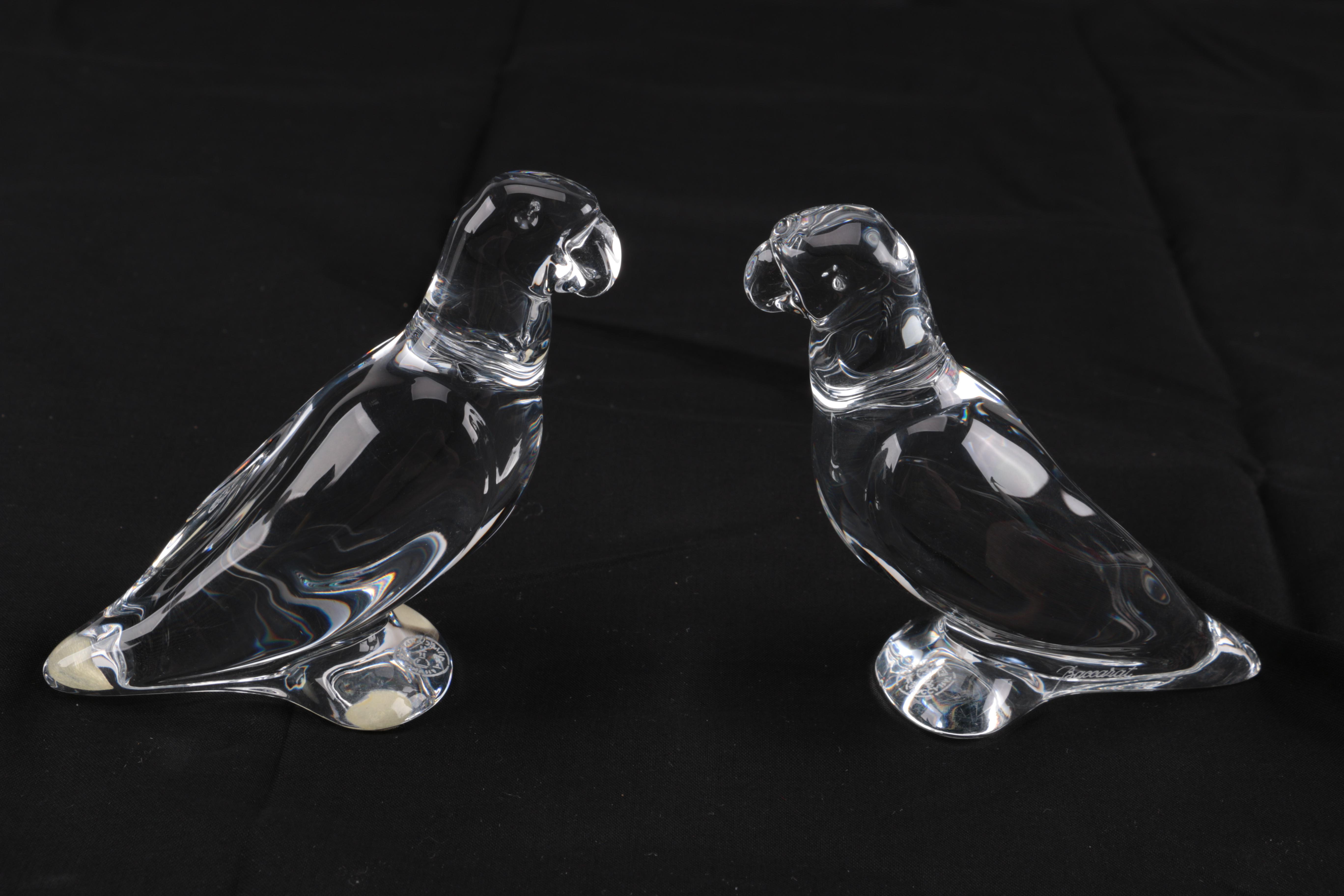 Pair of Signed Baccarat Crystal Parrots