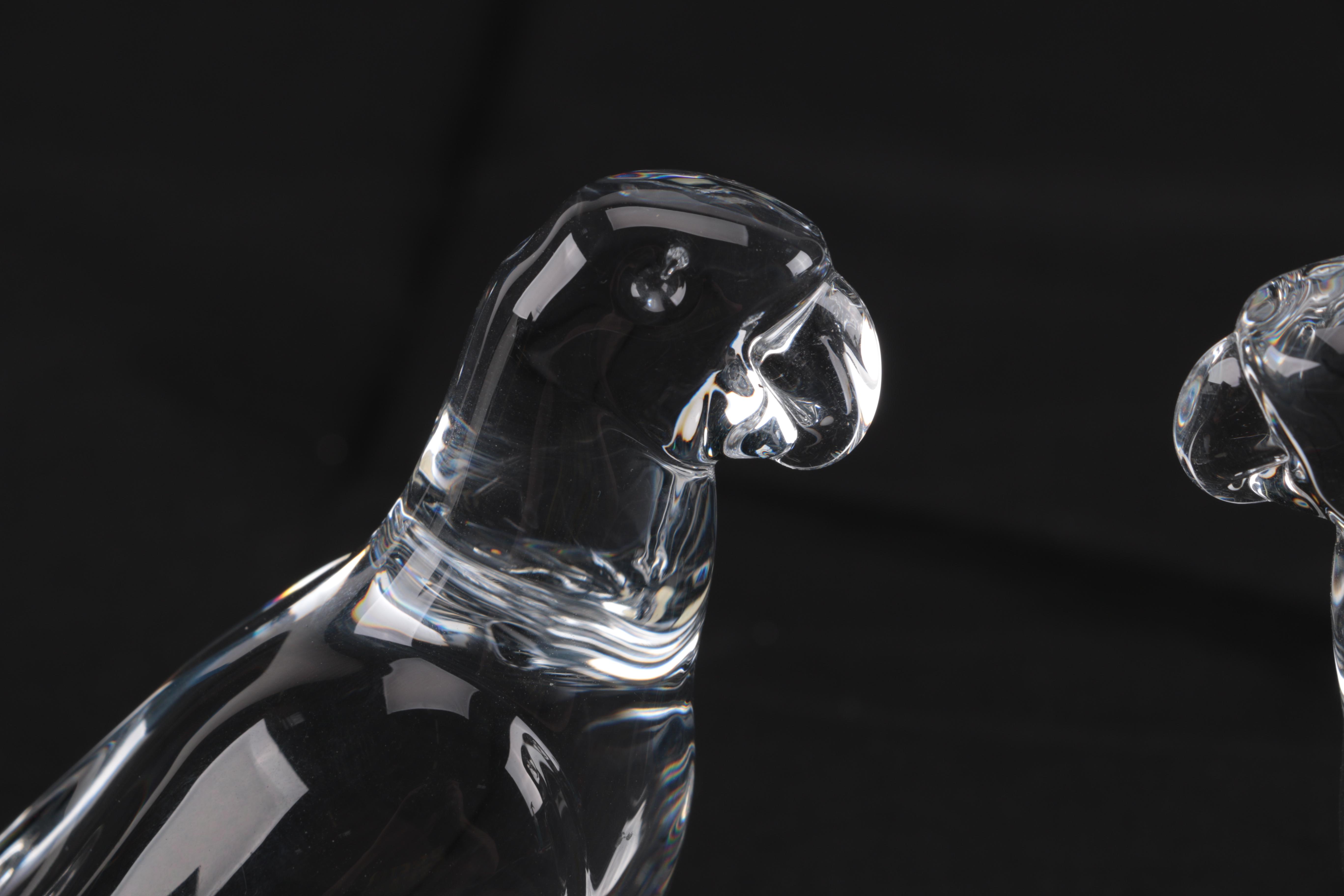 Pair of Signed Baccarat Crystal Parrots