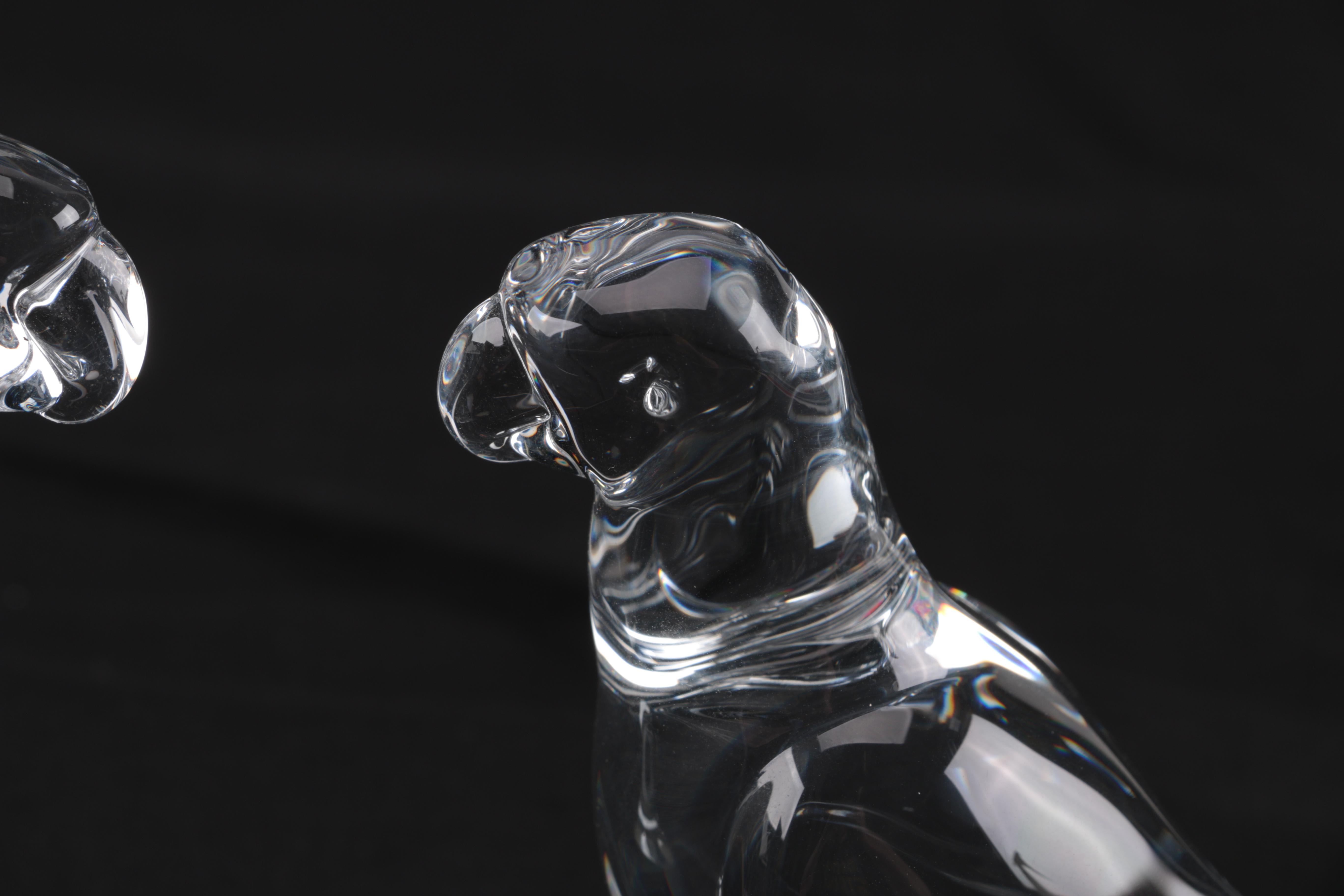 Pair of Signed Baccarat Crystal Parrots
