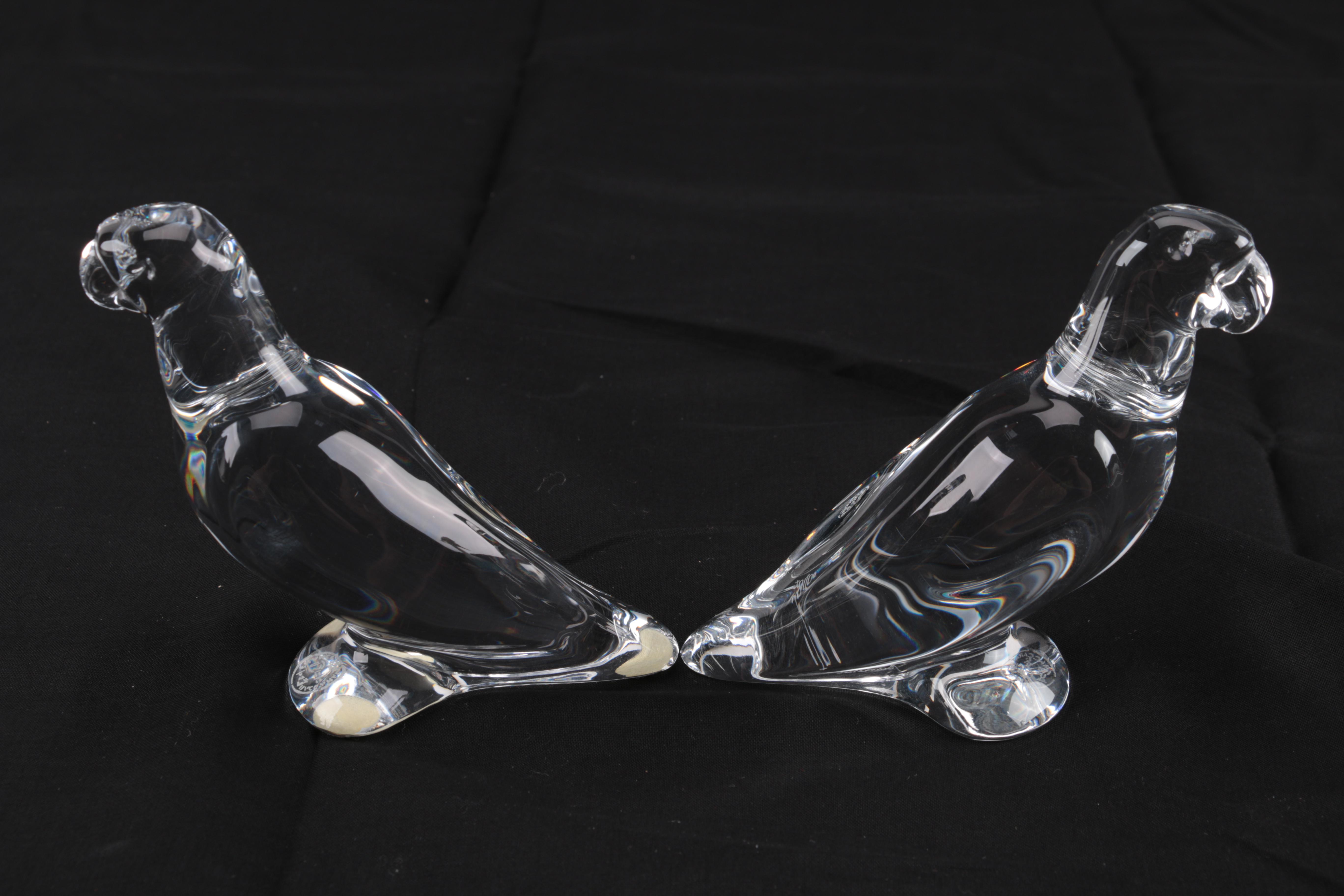 Pair of Signed Baccarat Crystal Parrots