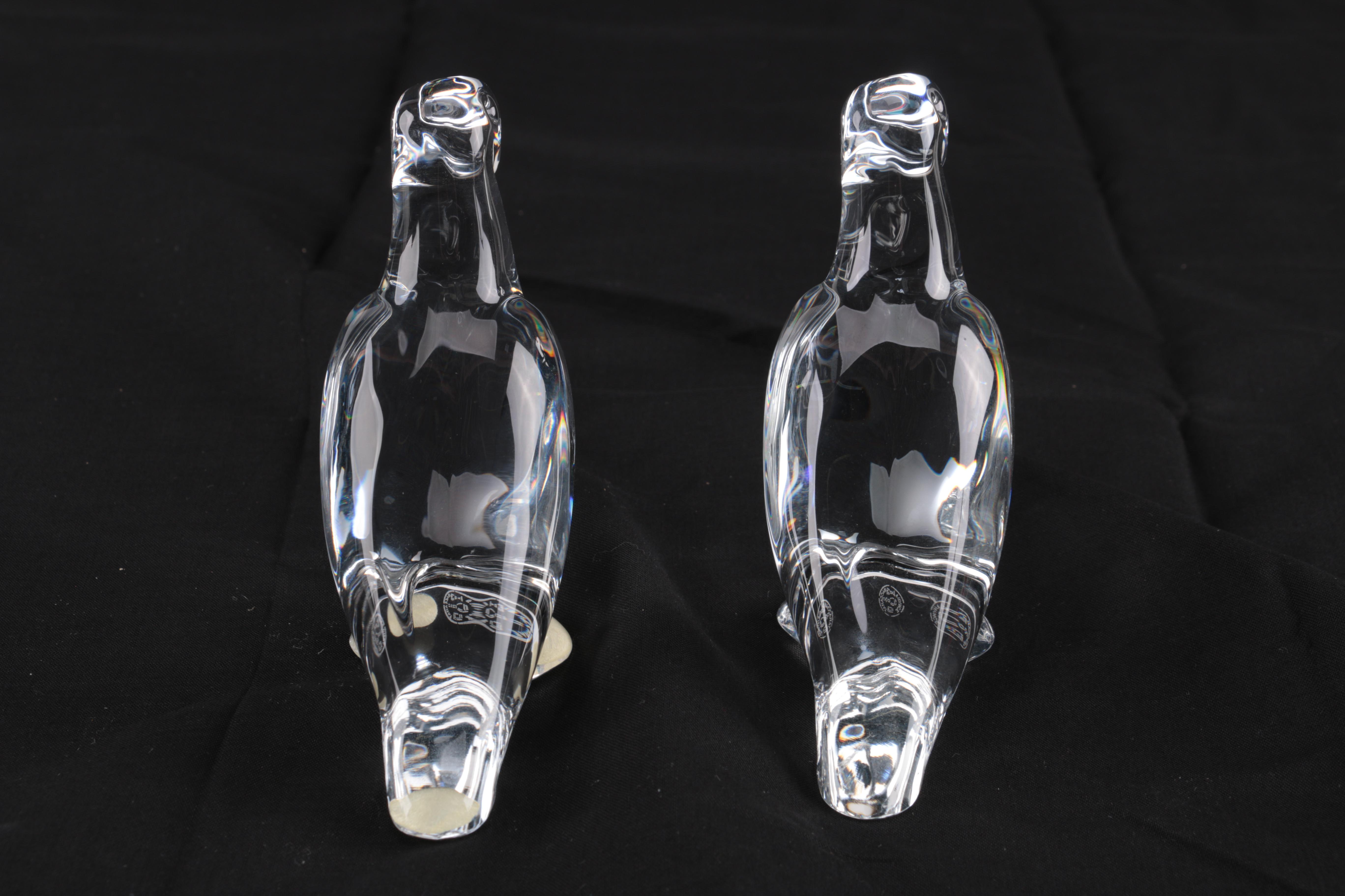 Pair of Signed Baccarat Crystal Parrots