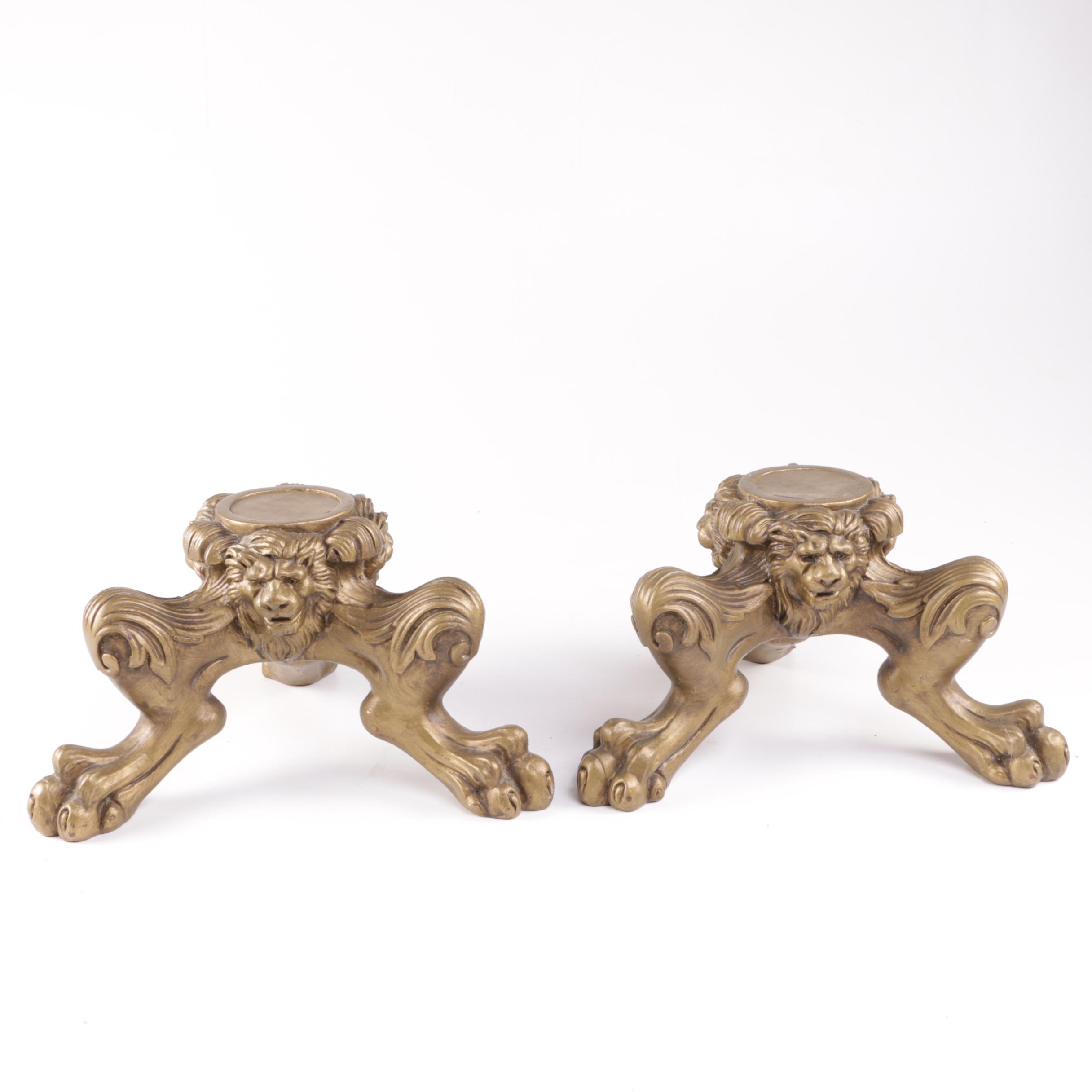 Pair of Gilt Wood Lion Paw Plant Stands