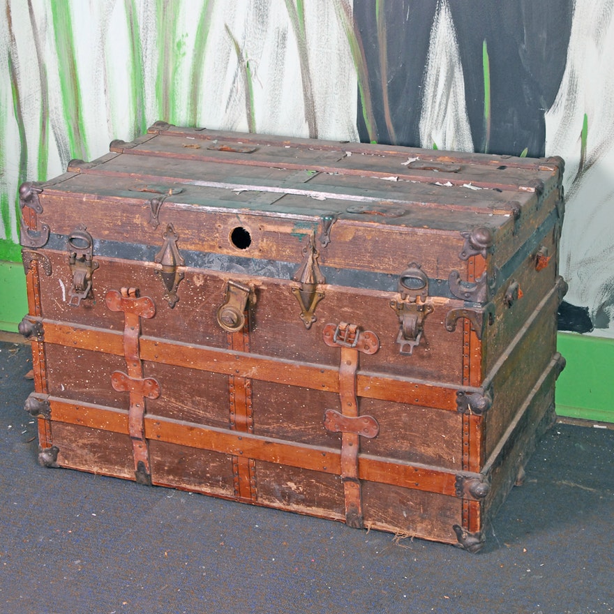 Vintage Wooden Trunk With Railway Shipping Labels