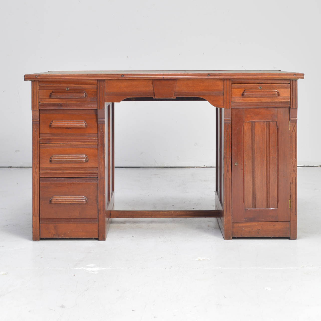 Vintage Leather Topped Mahogany Captain's Desk
