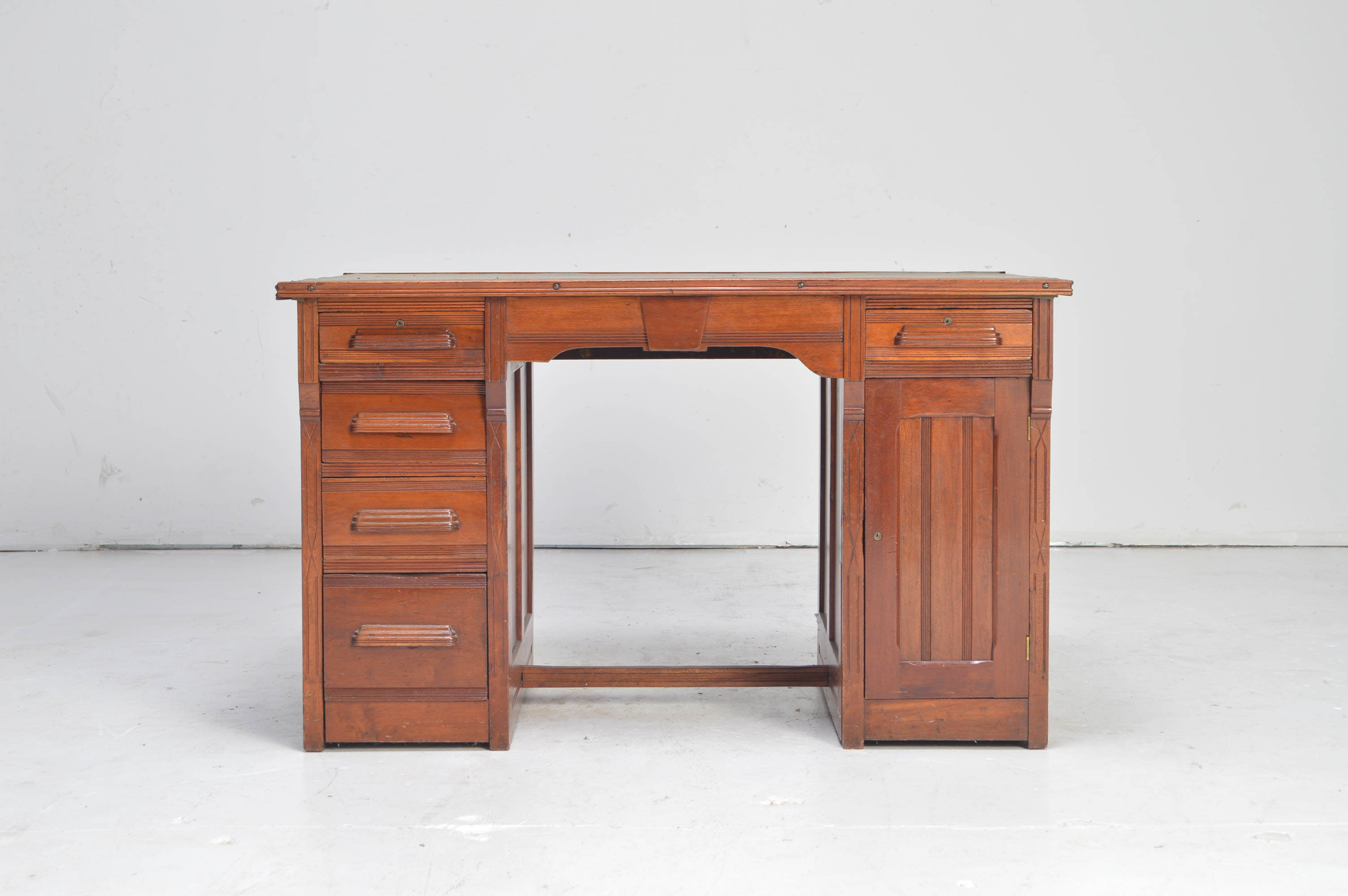 Vintage Leather Topped Mahogany Captain's Desk