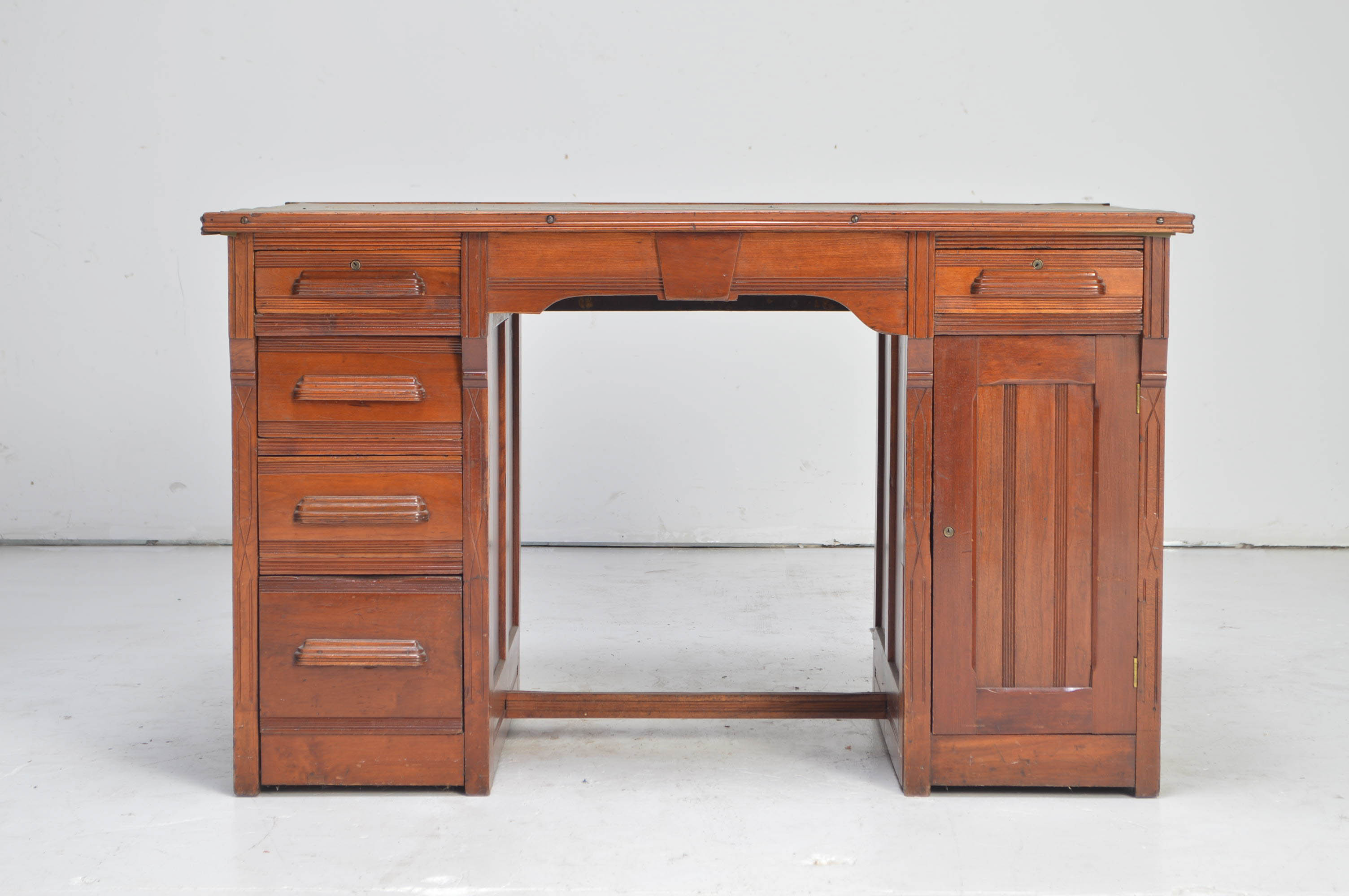 Vintage Leather Topped Mahogany Captain's Desk