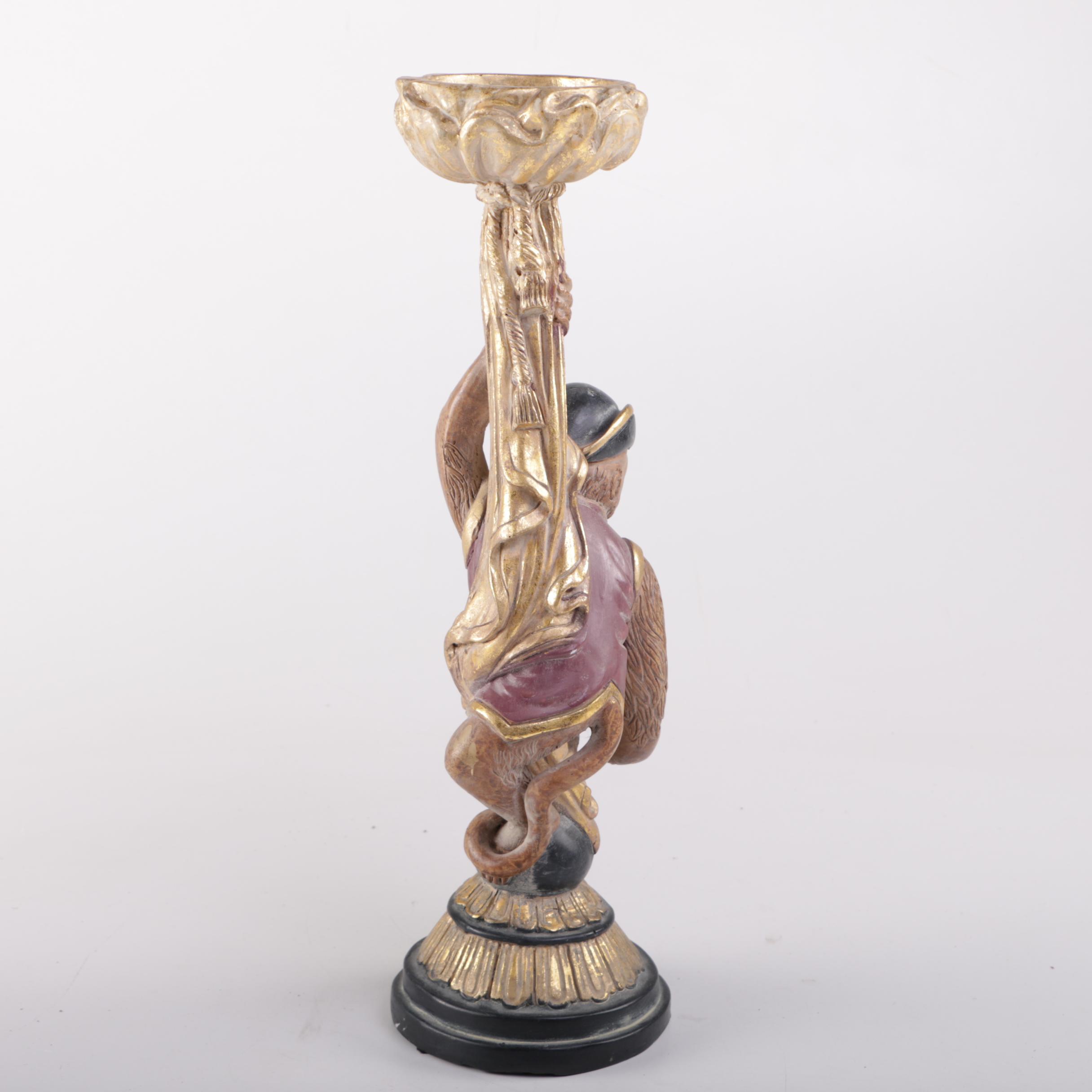 Wooden Monkey Pedestal Candle Holder