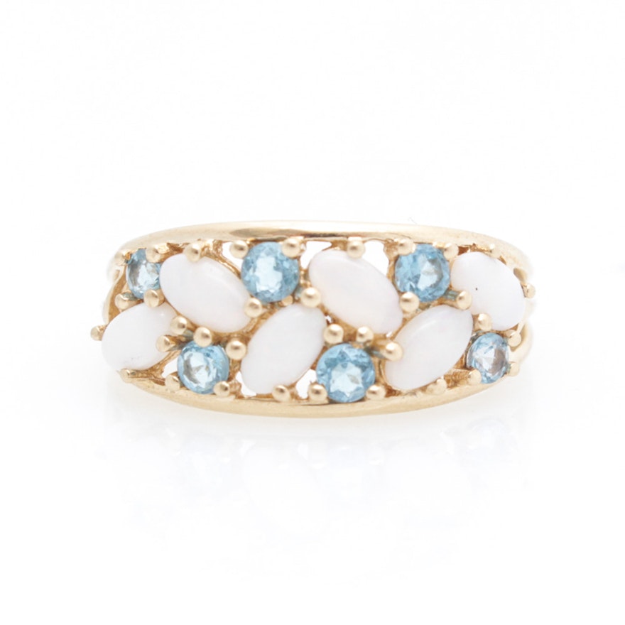 14K Yellow Gold Opal and Blue Topaz Ring