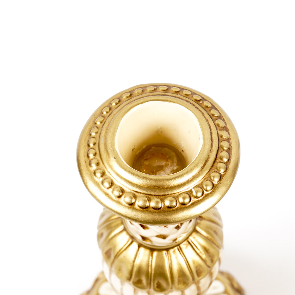 Fitz and Floyd Ceramic Candle Holders with Gold Tone Trim