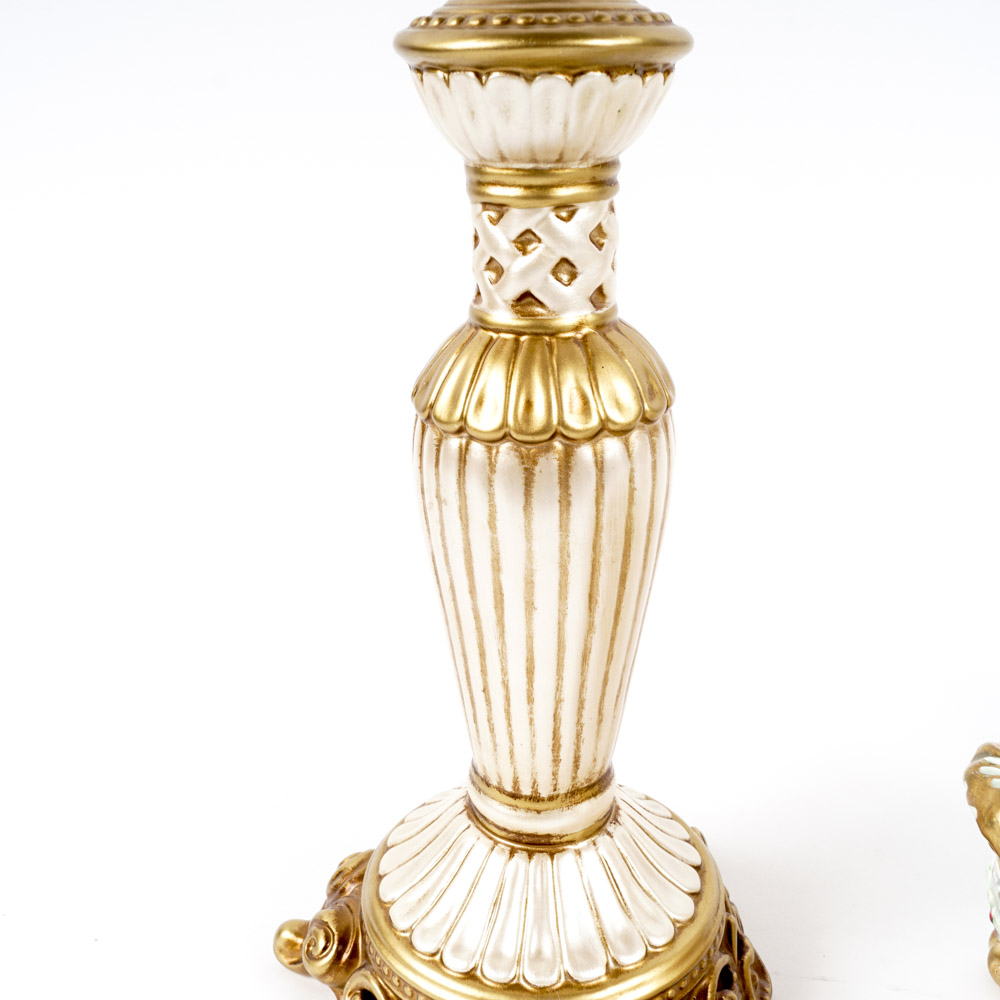 Fitz and Floyd Ceramic Candle Holders with Gold Tone Trim