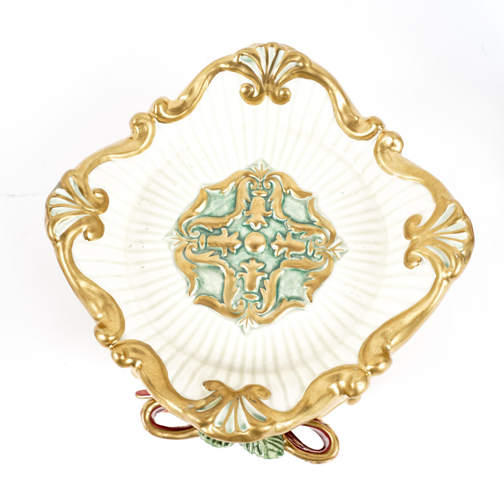 Fitz and Floyd Ceramic Candle Holders with Gold Tone Trim