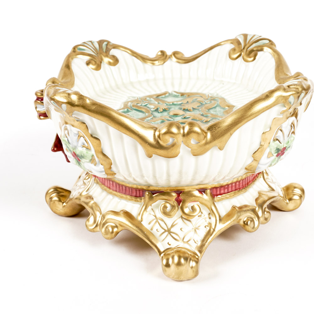 Fitz and Floyd Ceramic Candle Holders with Gold Tone Trim