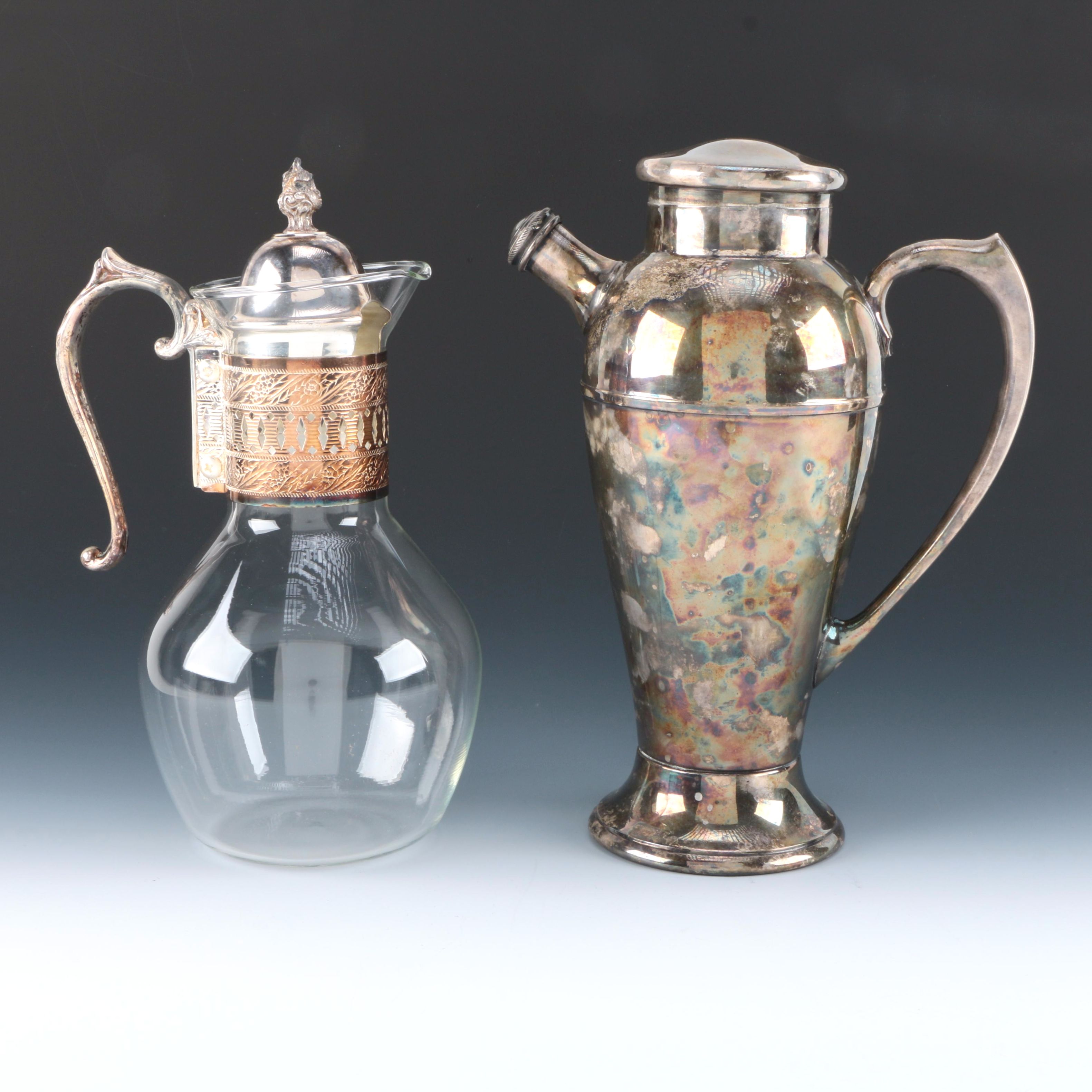 International Silver Plated Cocktail Pitcher with Glass and Plated Carafe