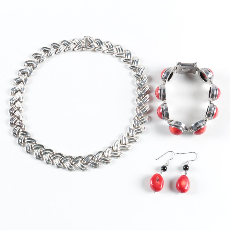 Sterling Silver Jewelry with Coral Accents