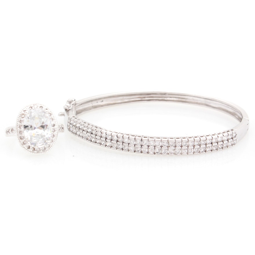 Sterling Silver Cubic Zirconia Bracelet and Ring