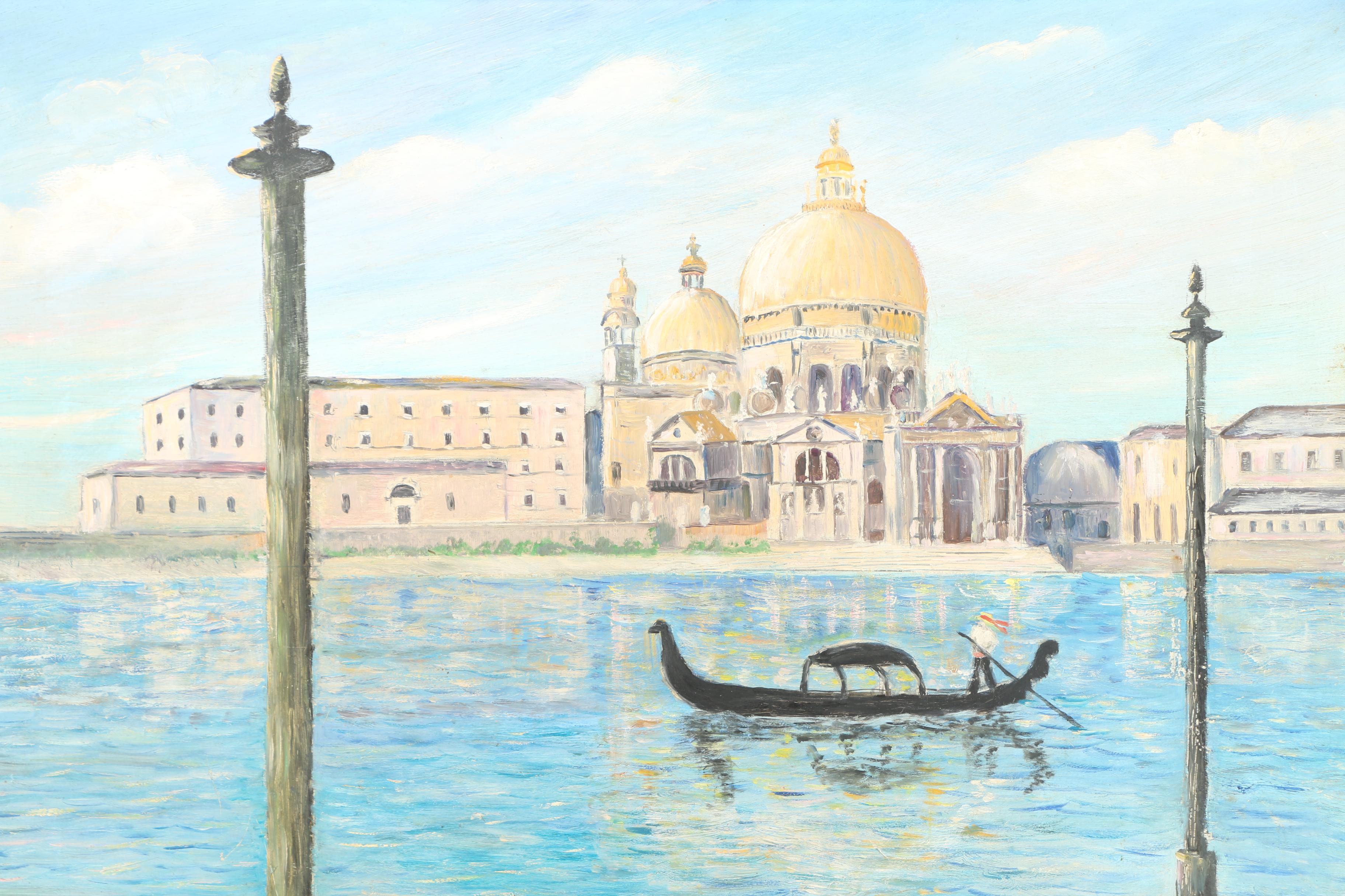 Signed Oil Painting on Board of St. Mark's Basilica