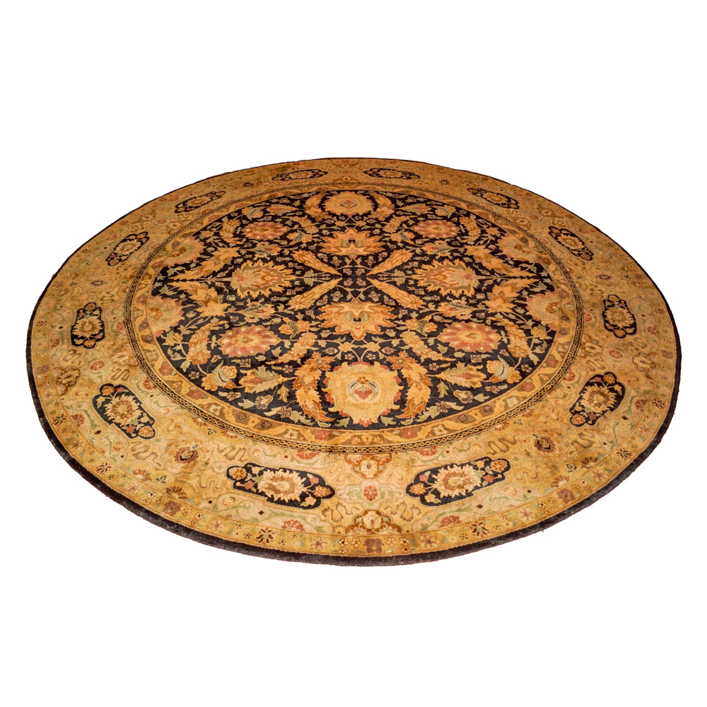Hand-Knotted Indo-Persian Round Area Rug