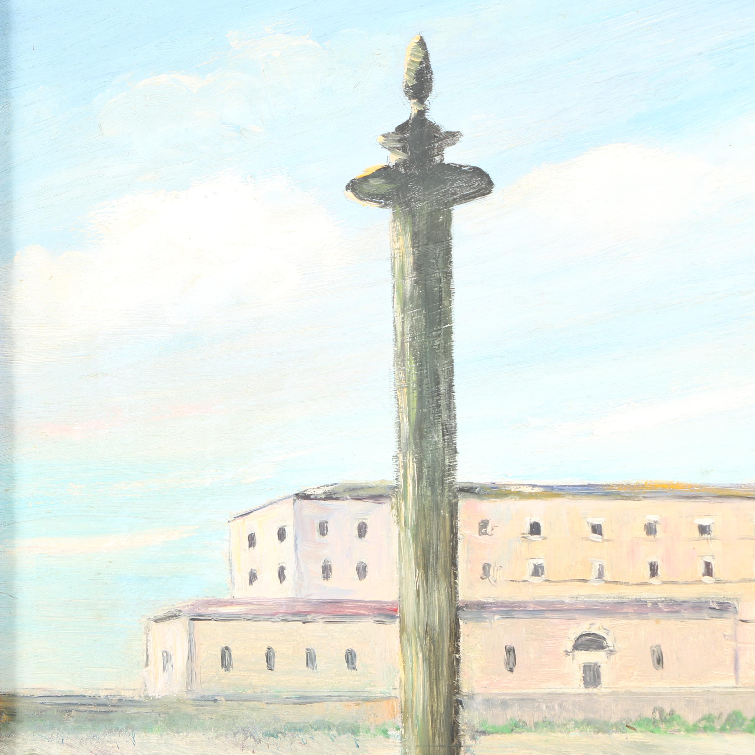 Signed Oil Painting on Board of St. Mark's Basilica