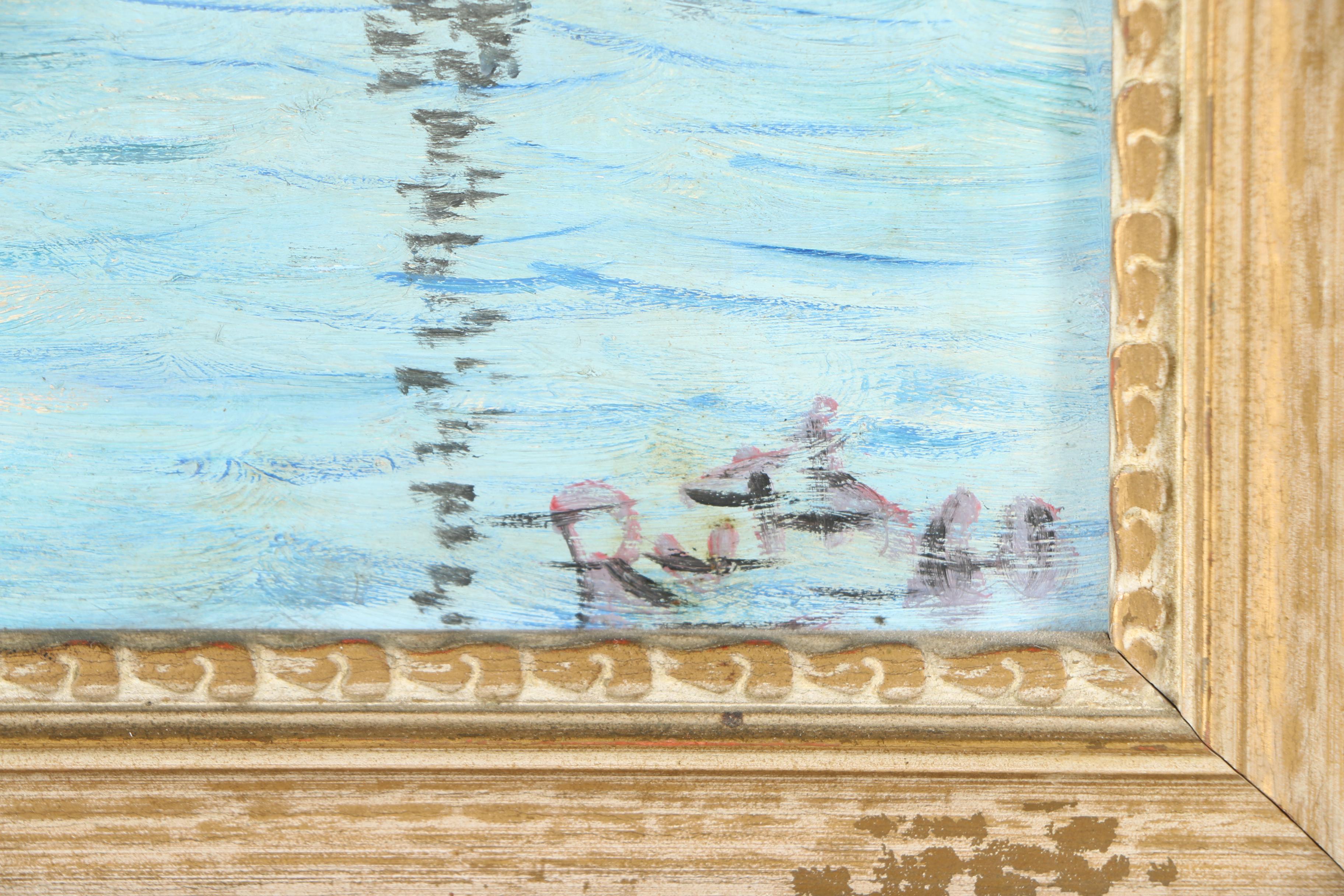 Signed Oil Painting on Board of St. Mark's Basilica