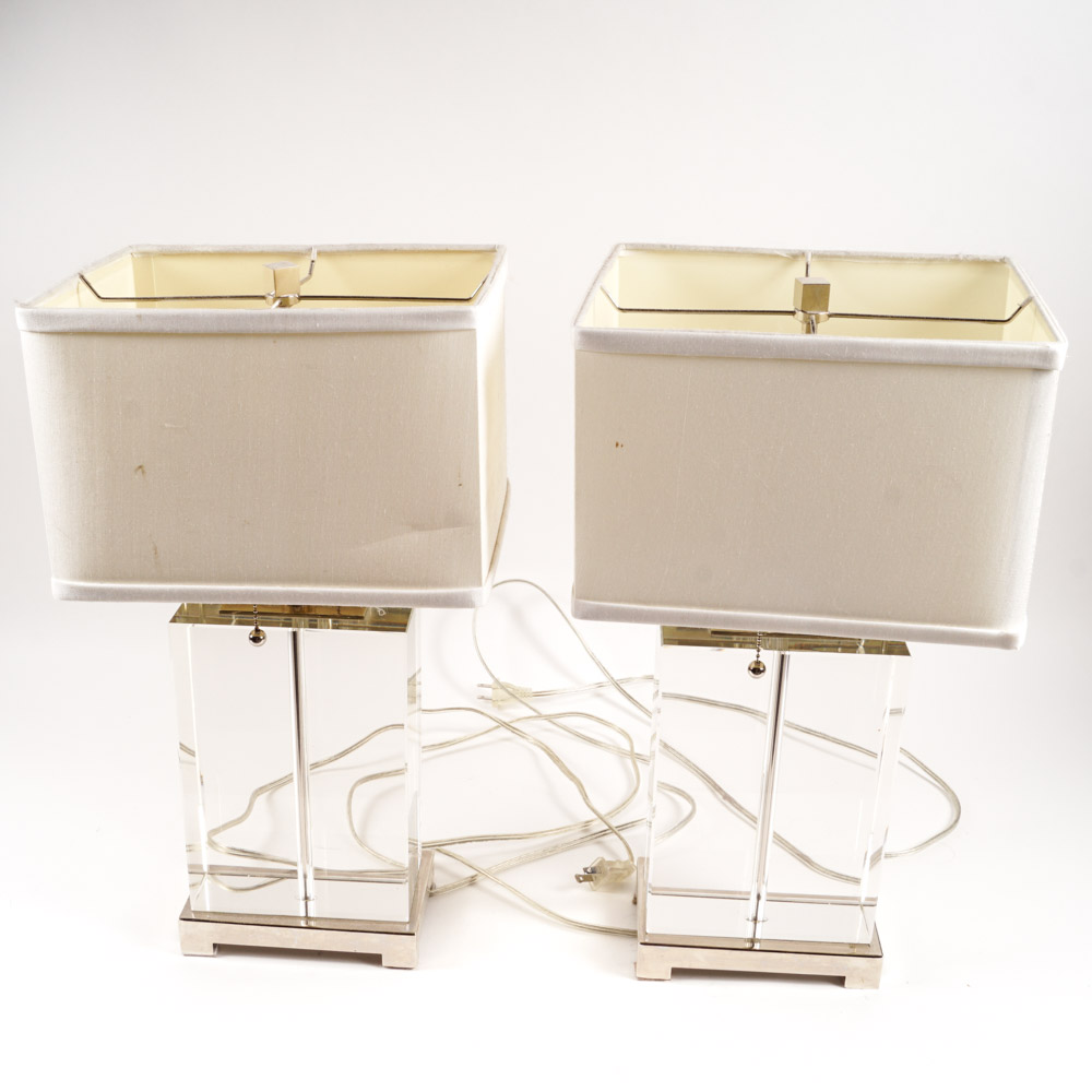Pair of Glass and Chrome Table Lamps