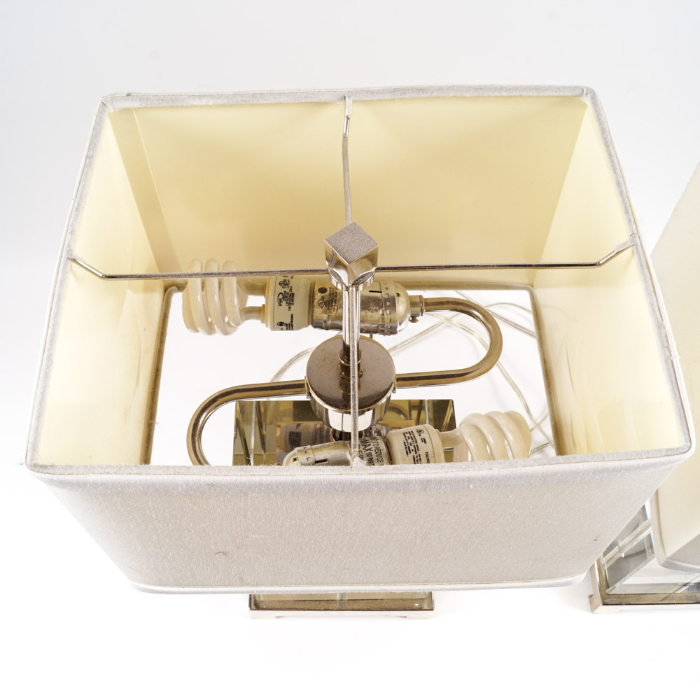 Pair of Glass and Chrome Table Lamps