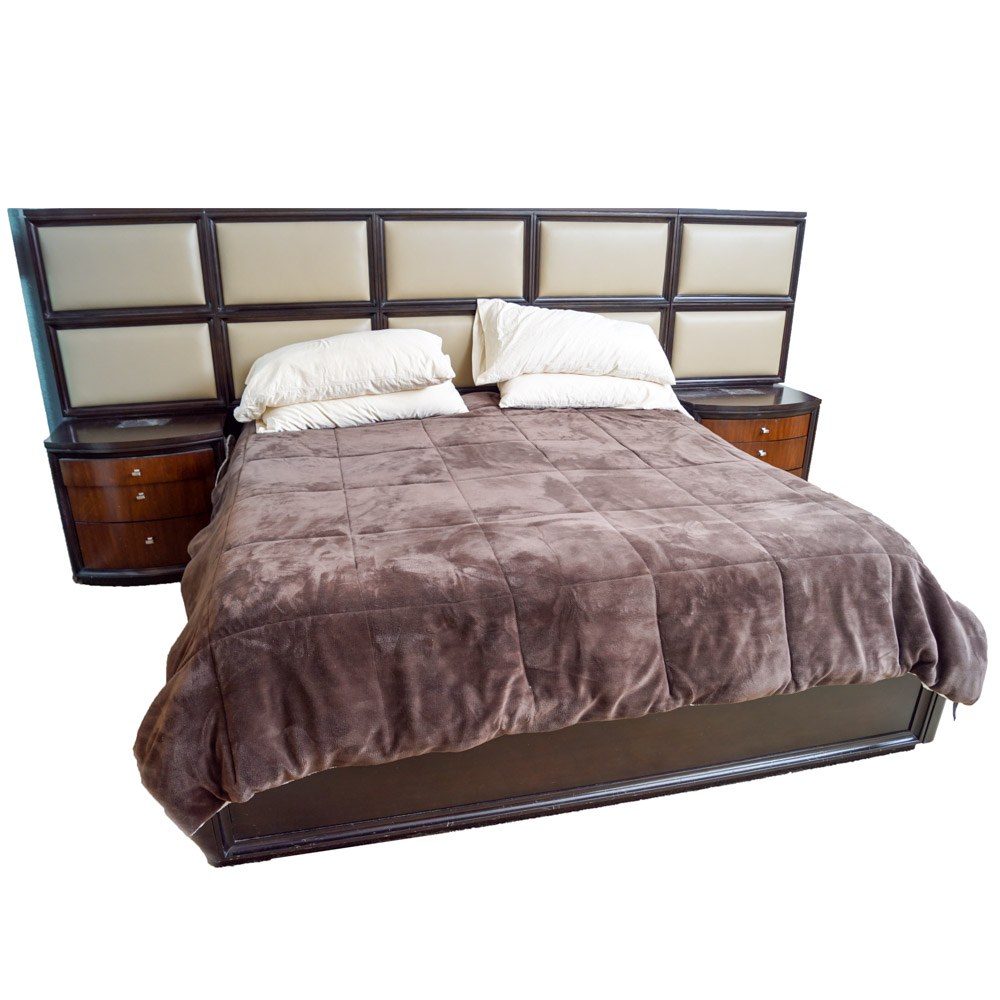 Contemporary King Size Bed Frame and Nightstand Set by Bernhardt