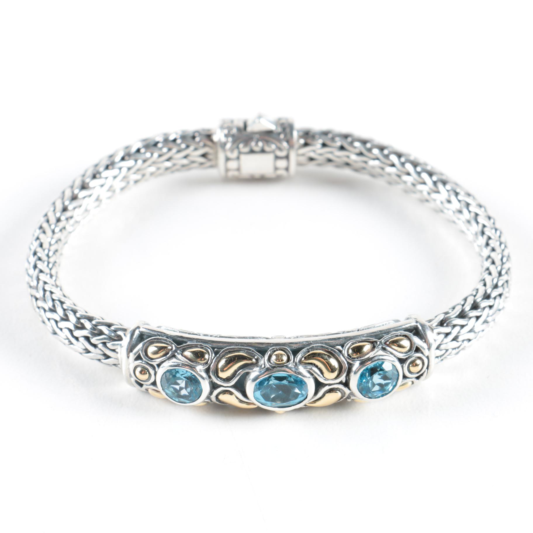 Samuel Benham Sterling Silver & 18K Gold Accented with Blue Topaz
